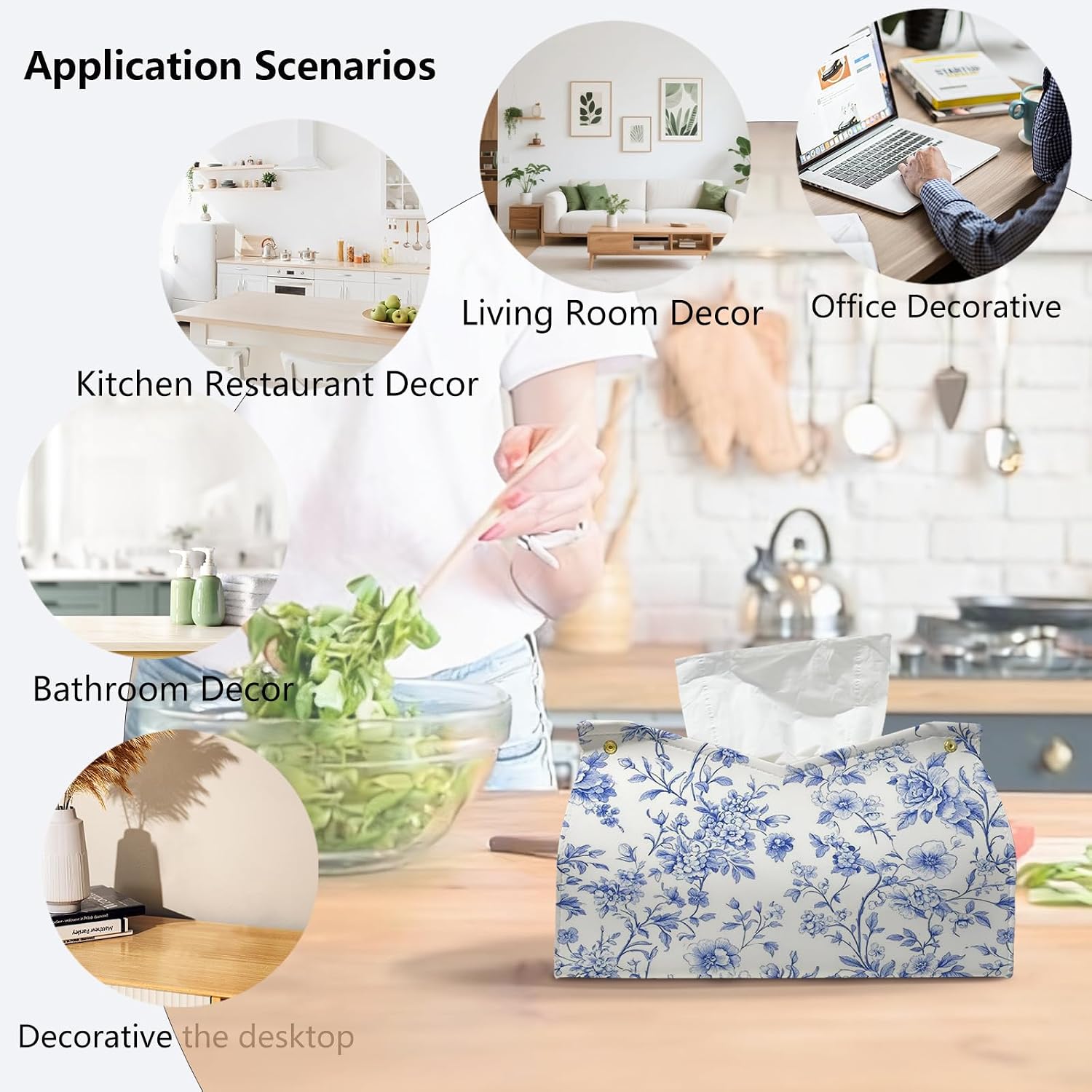 Tissue Box Cover Rectangle / Light Blue Chinoiserie