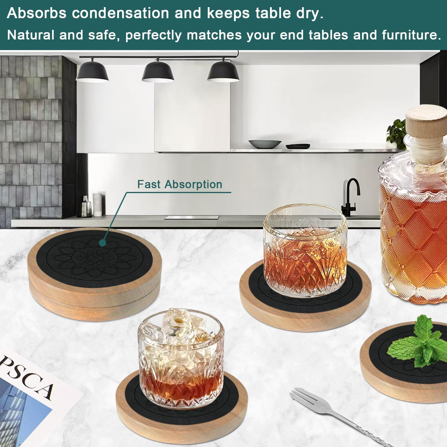 Wood Coasters for Drinks / #5-black