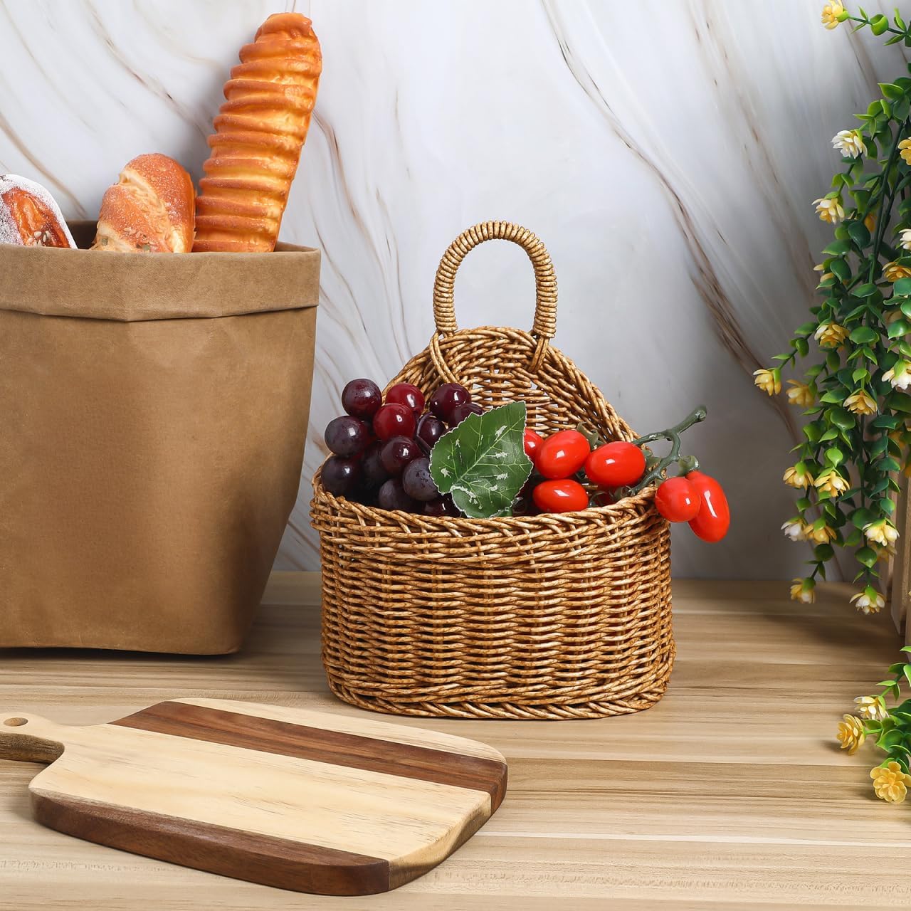 Rustic Wicker Storage Bin / Brown