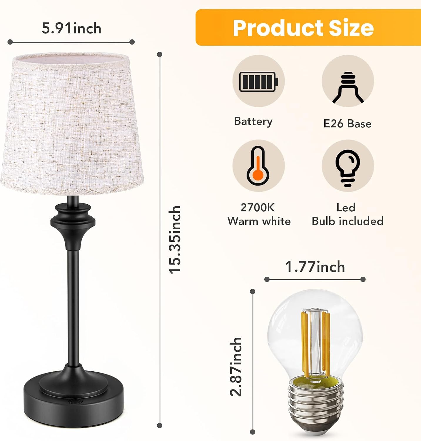 Portables Cordless Table Lamp Set of 2, Battery Operated Lamp, Bedside Table Lamp with Warm White,3 Way Dimmable Touch