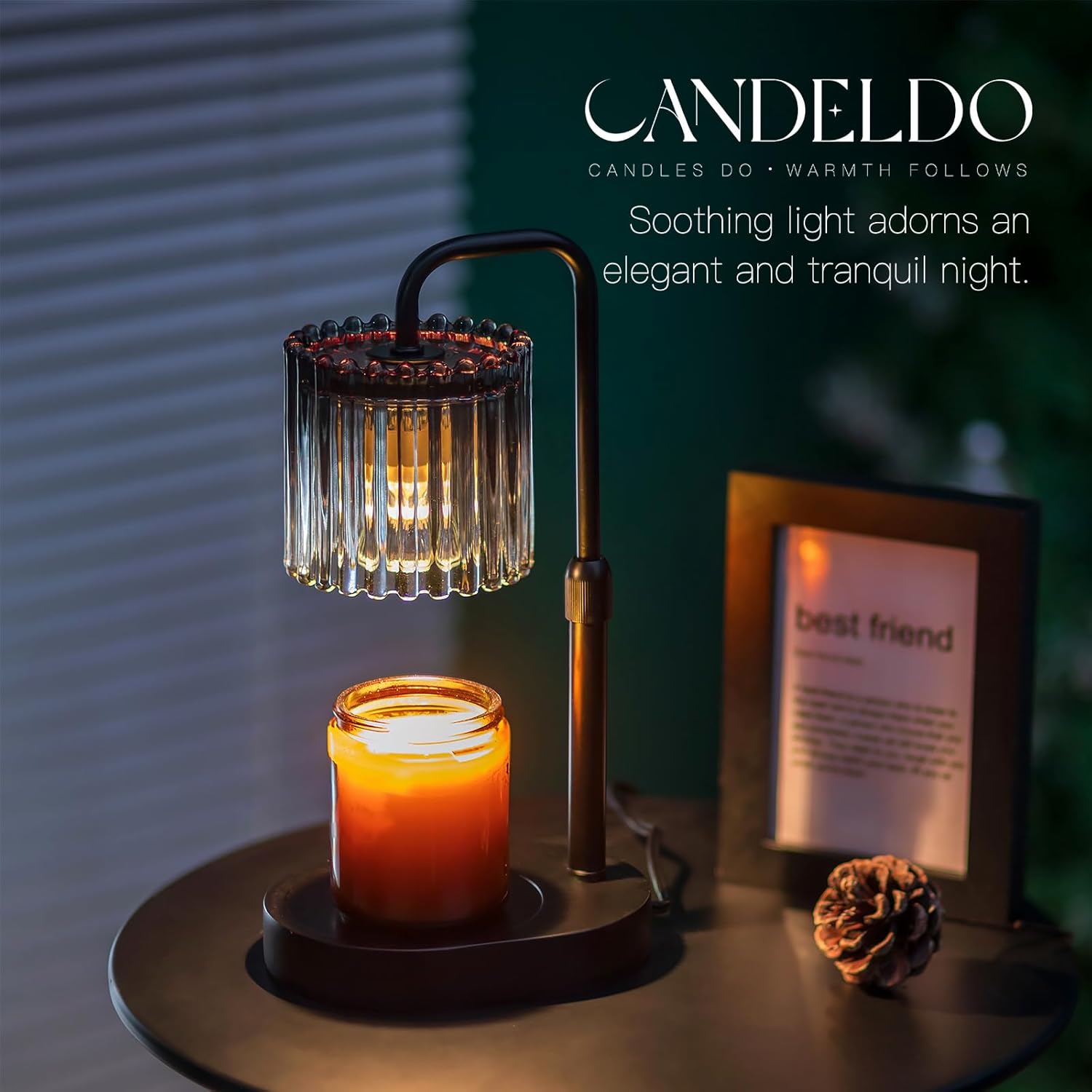 Candle Warmer Lamp with Timer: Black Wax Melt Warmer | Height Adjustable, Dimmable, with 2 Bulbs, Modern Farmhouse