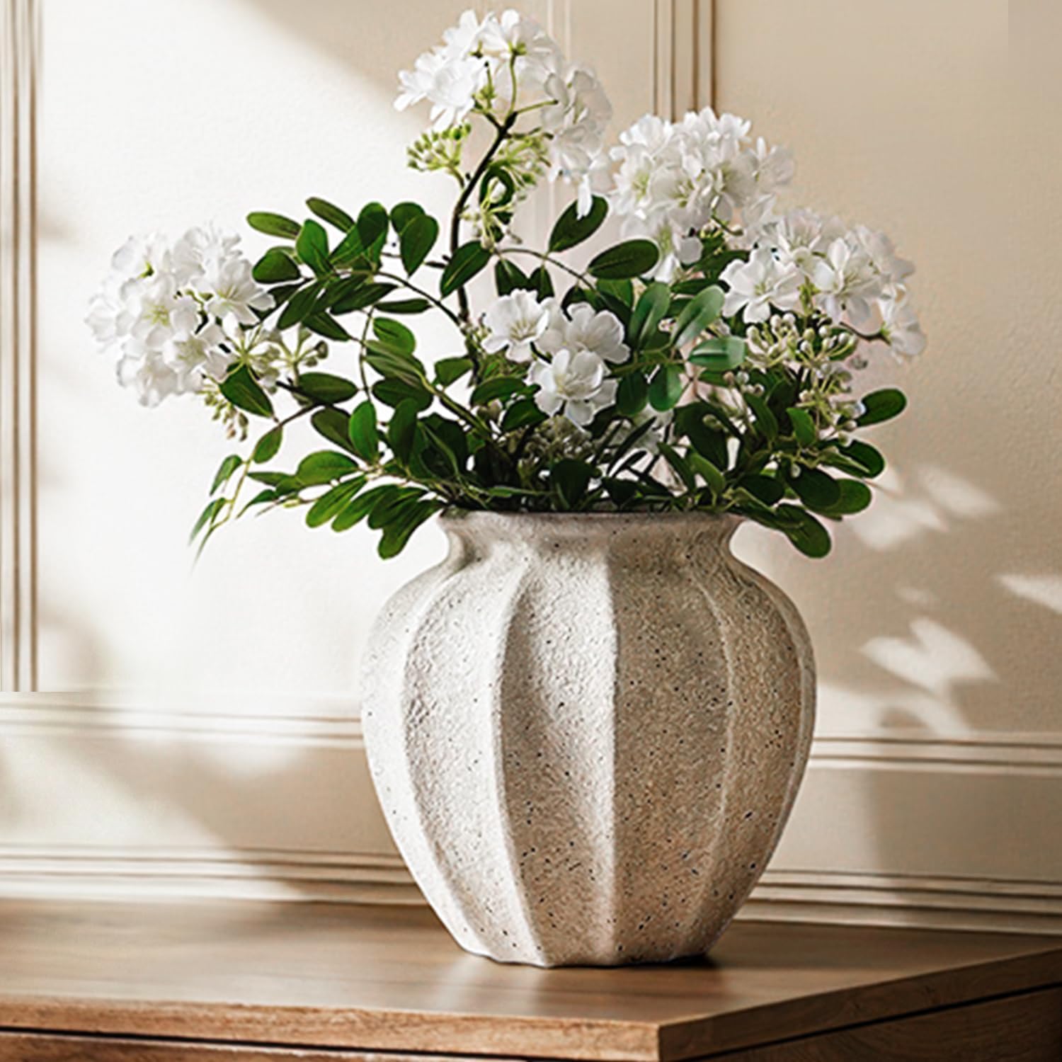 Ceramic Vase Set-3 / L Natural White / 10.3 Inch