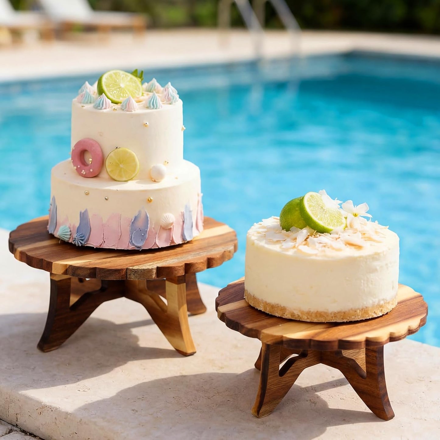 Farmhouse Wood Cake Stand 12'' 10'' 8'' Acacia Wooden Rustic Cupcake Holder / Lace / Set of 3