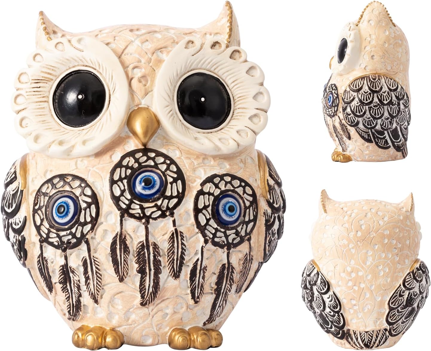 Owl Statue Home Decor Accents / Blue Eye Beige and Black