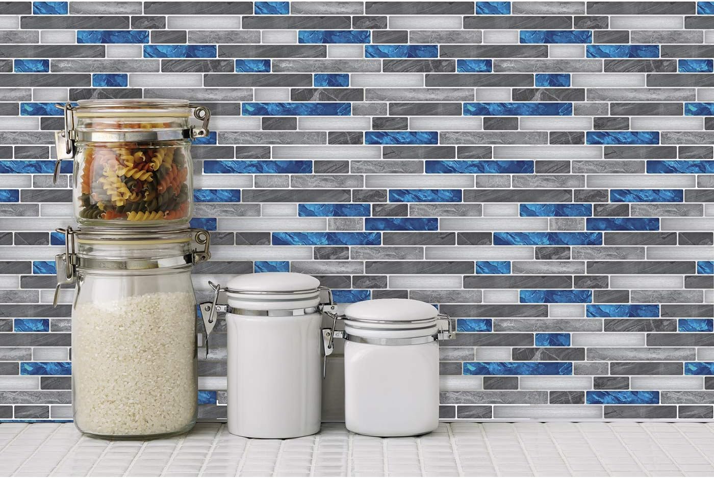 Peel & Stick Brick Kitchen Backsplash Self-Adhesive Wall Tile Stone Design / Blue