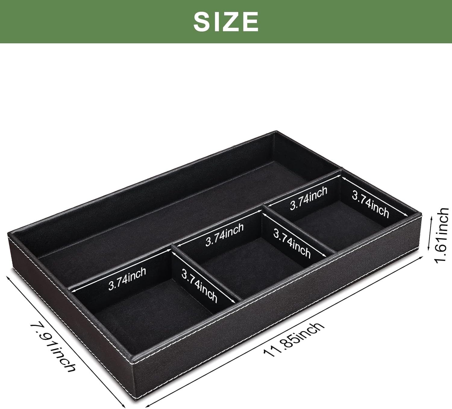 Faux Leather Valet Tray for Men / Black-2 Set / Set of 2