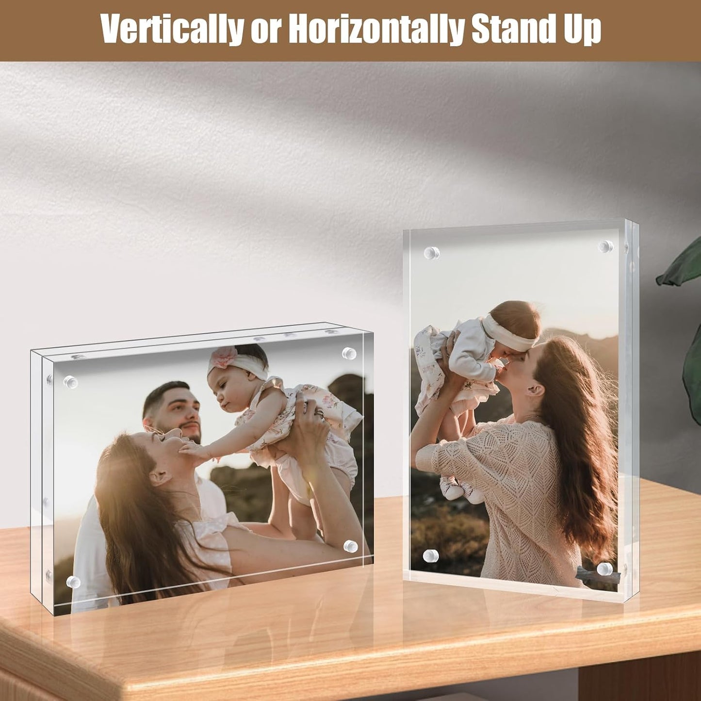Egofine 6x8 Acrylic Frame 6 Pack, 20mm Thicker Frameless Clear Picture Frame, Double Sided Magnetic Picture Frame, Free