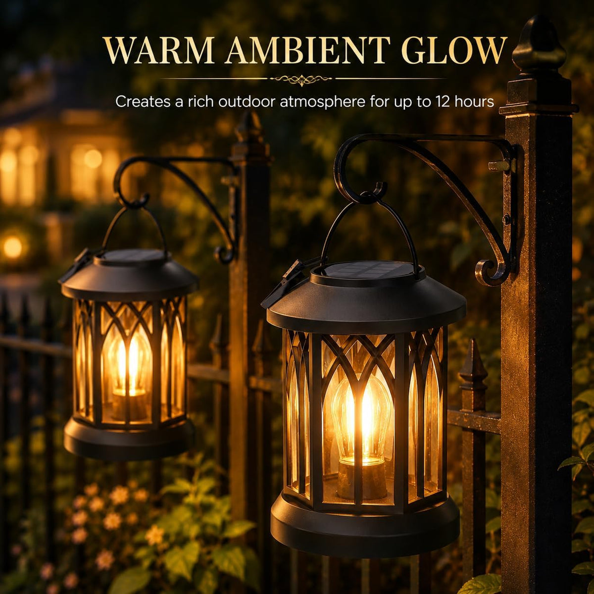 Solar Lanterns Outdoor Waterproof 2 Pack, Hanging Solar Lights with 2700K Warm LED Light, IP65 Solar Powered Lanterns