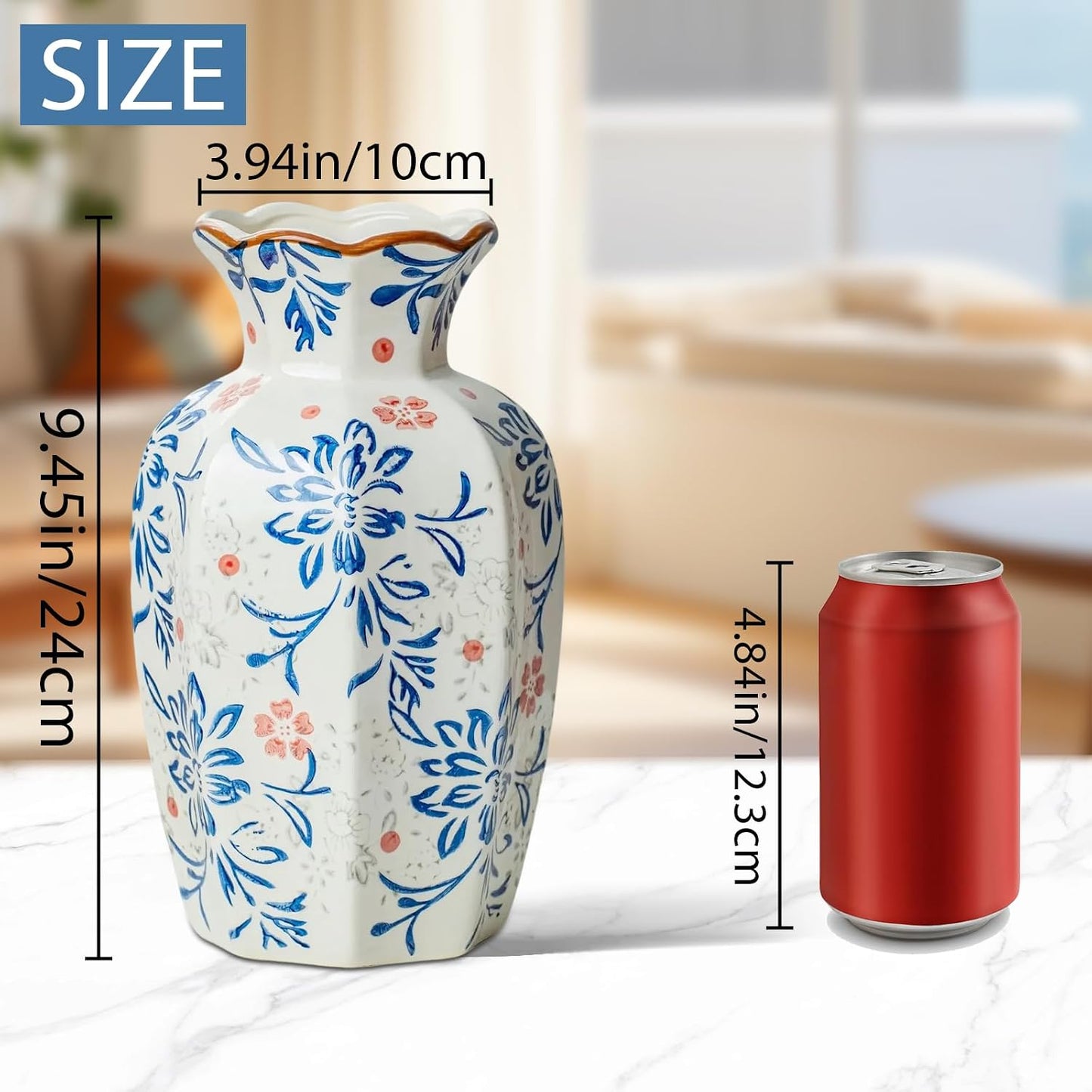 Vintage Ceramic Vase / Vase-u01 / 9.5 INCH / Blue