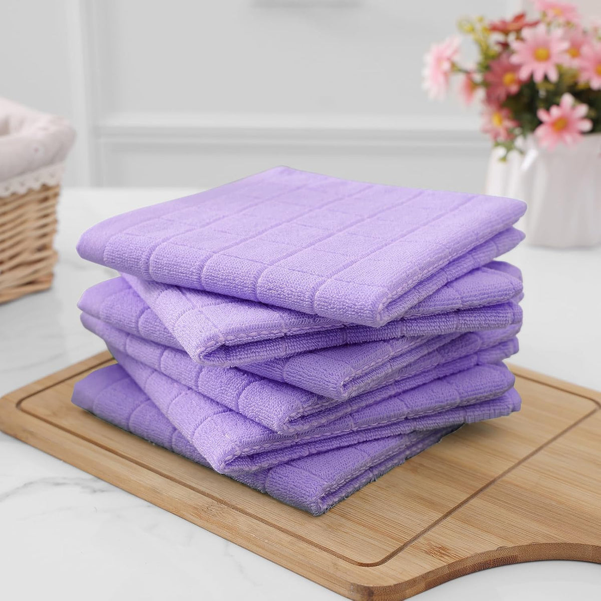Homaxy 100% Cotton Terry Kitchen Dish Cloths, 12 Pack, Lavender | Ultra Soft and Absorbent Dish Towels for Kitchen