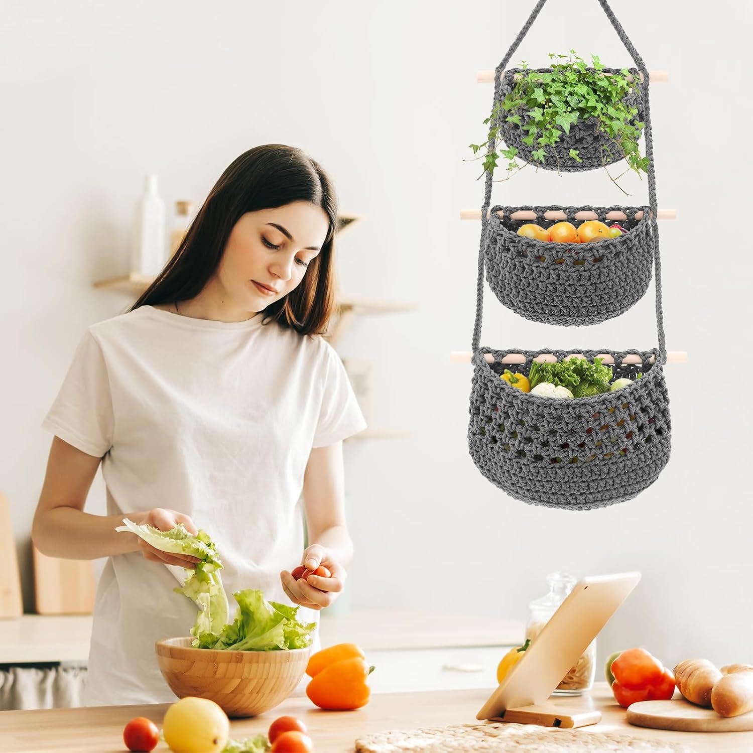 Boho Wall Baskets / Grey-cotton