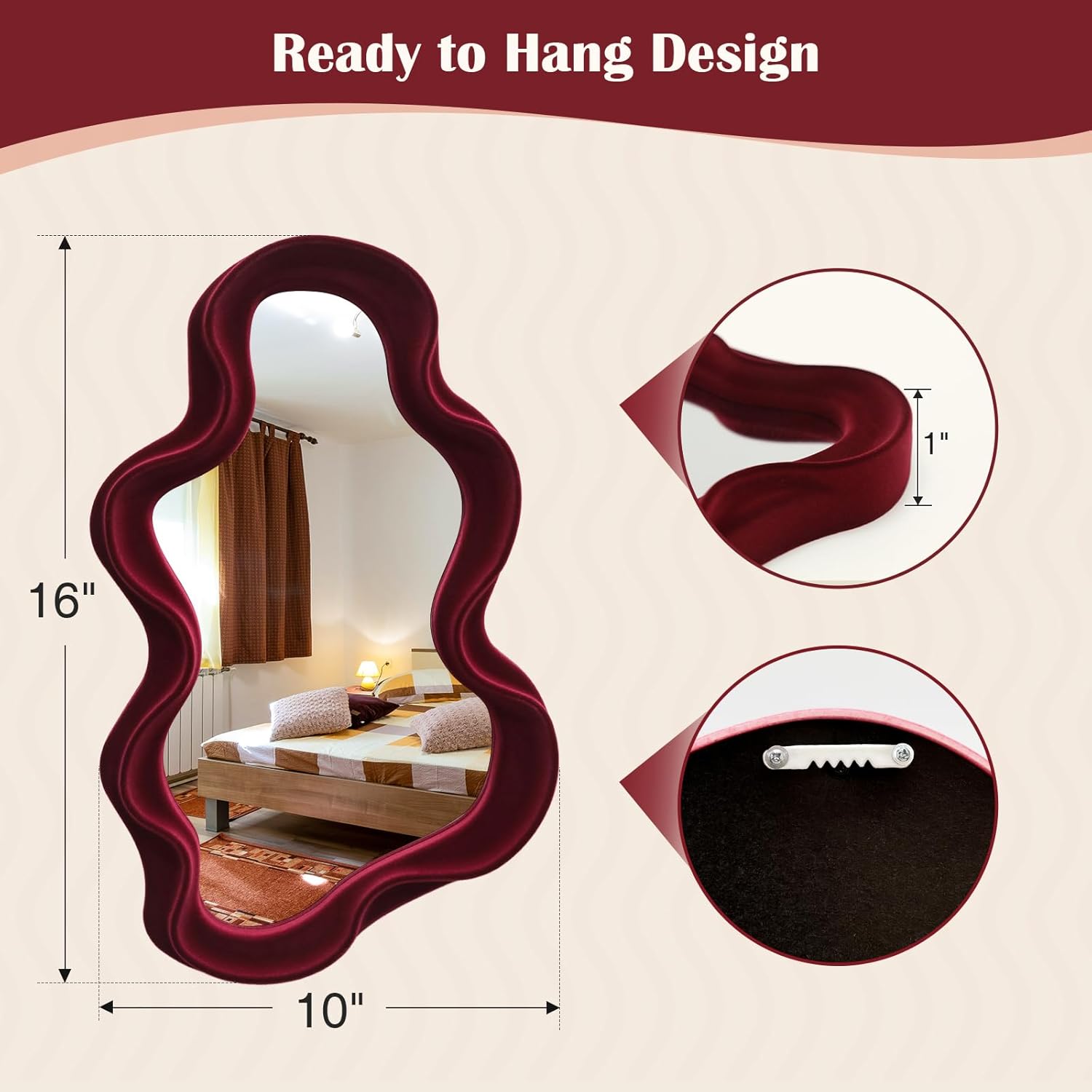 Mirror Wall Decor / Cloud-wine Red / 16 x 10