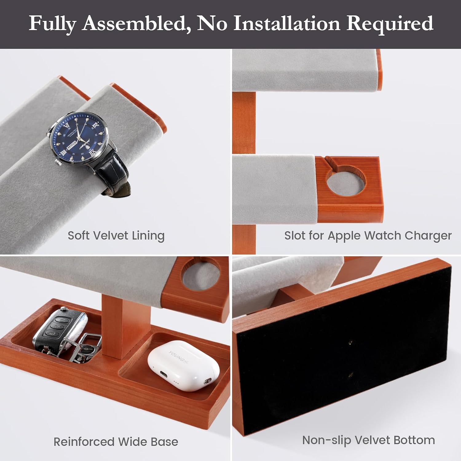 ProCase Wood Watch Display Stand Holder for Men, Wristwatch Tower with T-Bar Design, Hanging Watch Rack, Wooden Wrist