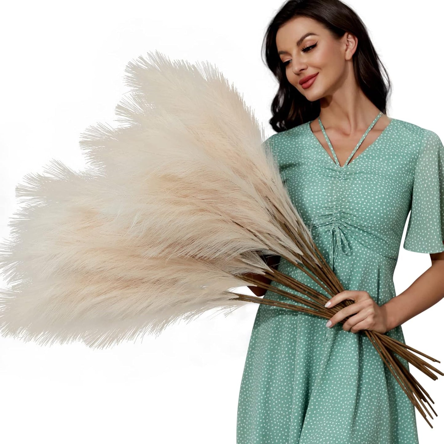 Faux Pampas Grass Decor 38"/ Tall Fake Pompas Floral Large Artificial / Beige / 3.1 Inch / Set of 8