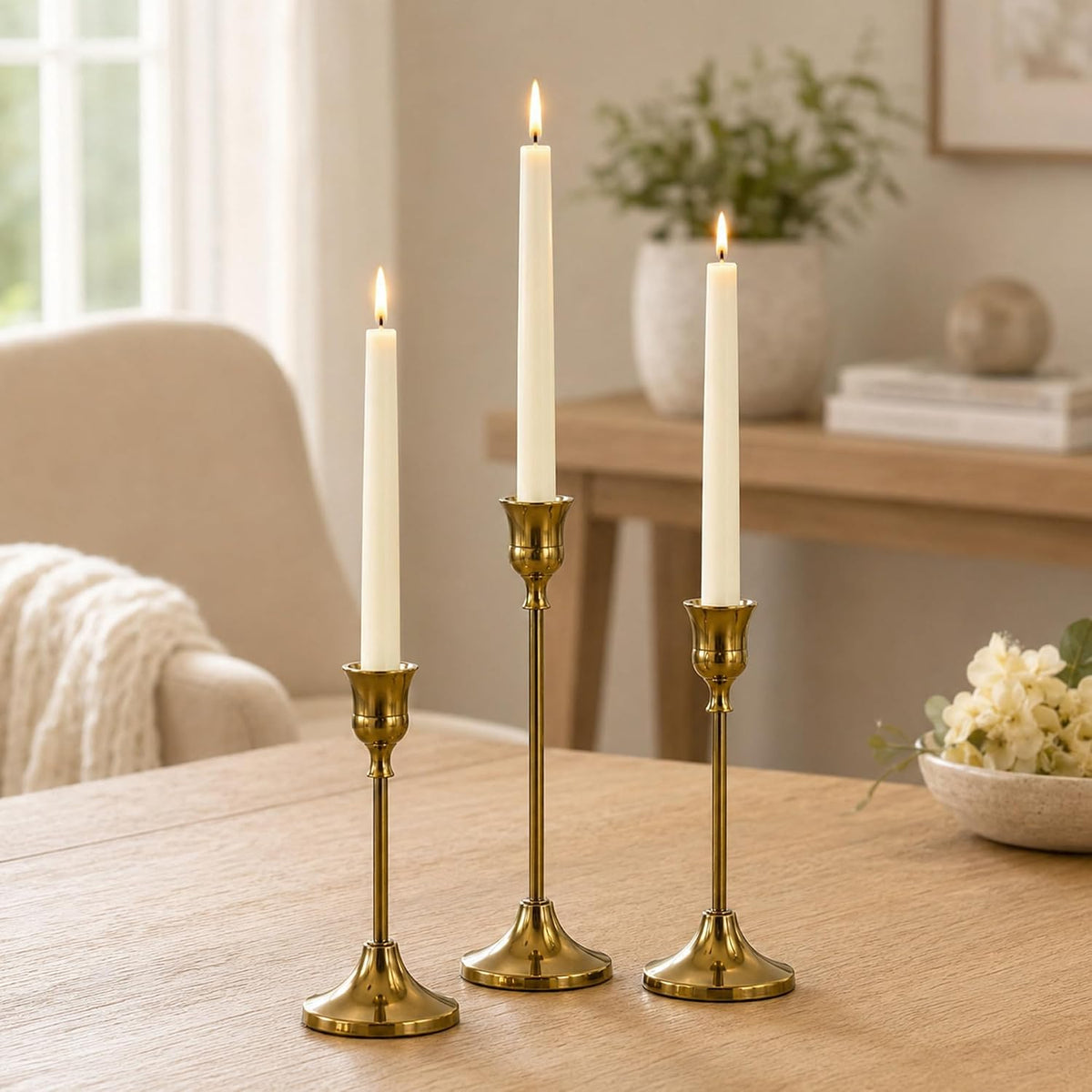 Brass Taper Candle Holders 4 Sets(12 Pcs) - Tall Metal Candlestick Holders for Table Centerpiece, Formal Dinner