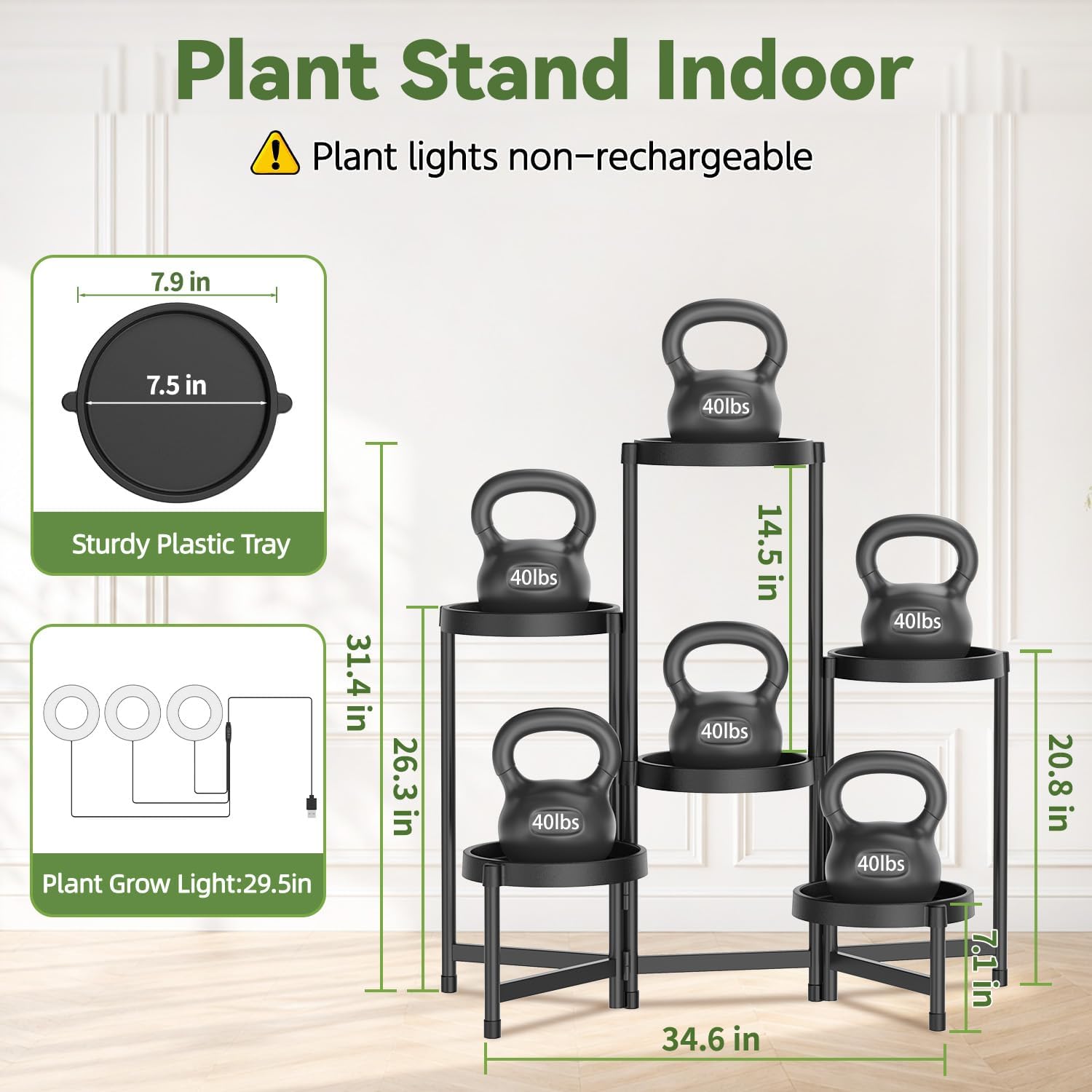 LASZOLA Plant Stand Indoor Outdoor Tall With Grow Lights, 6 Tiers Black | Corner Folding Flower Display Rack, with