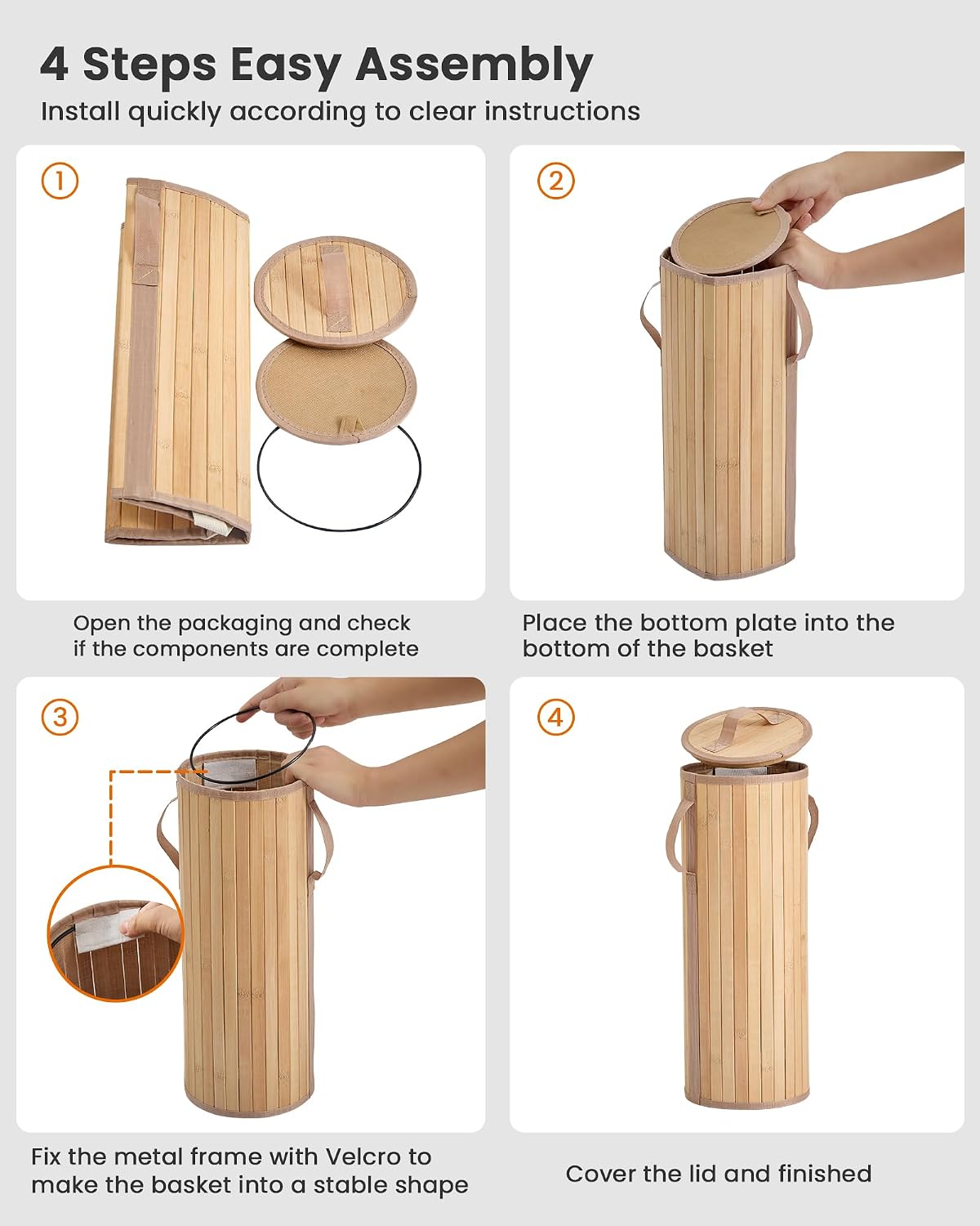 Bamboo Toilet Paper Storage Basket with Lid & Handle - 10L Handwoven Bathroom Organizer for 4 Rolls - Sturdy Stand