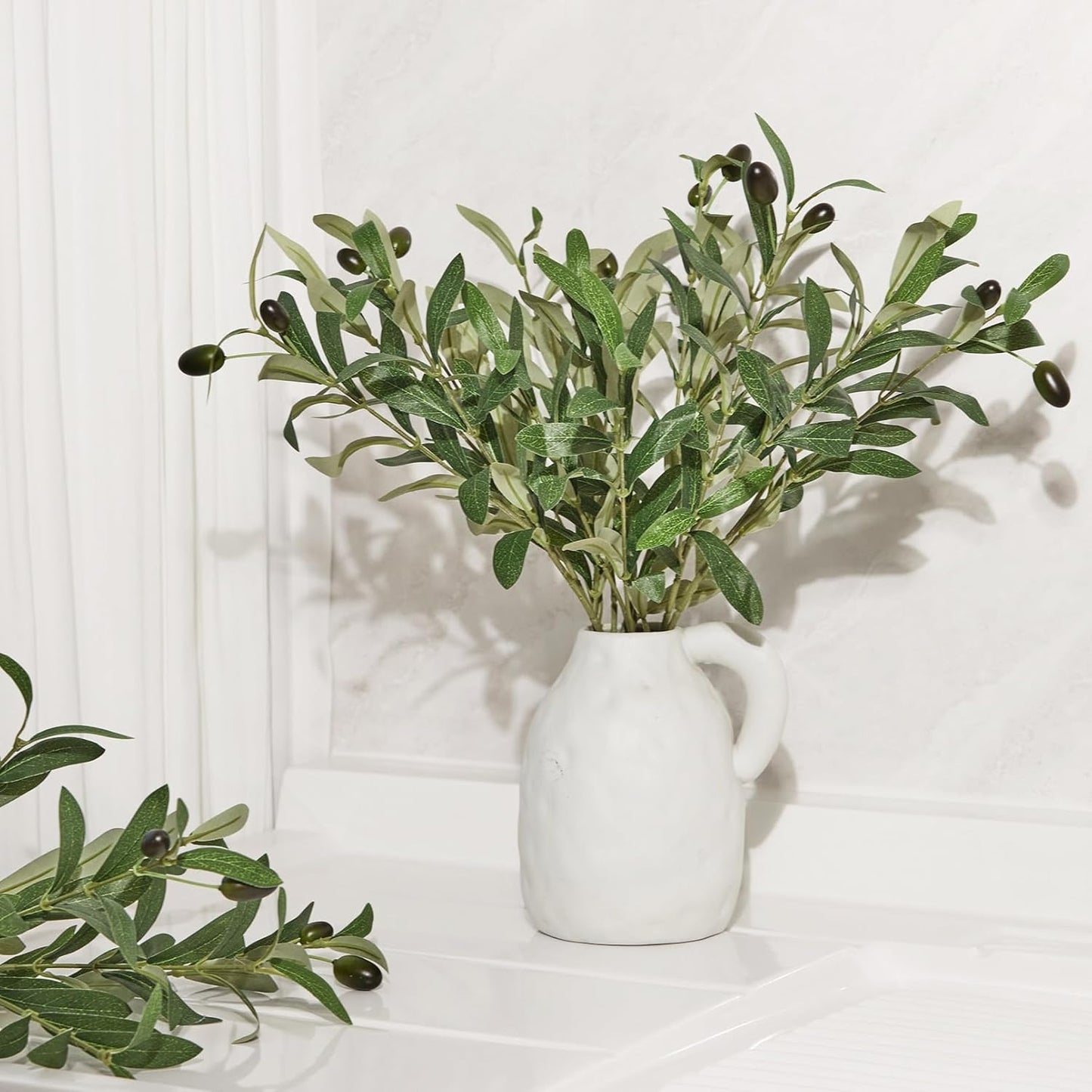Faux Olive Branches for Vase Fake Plants / Green / Set of 5