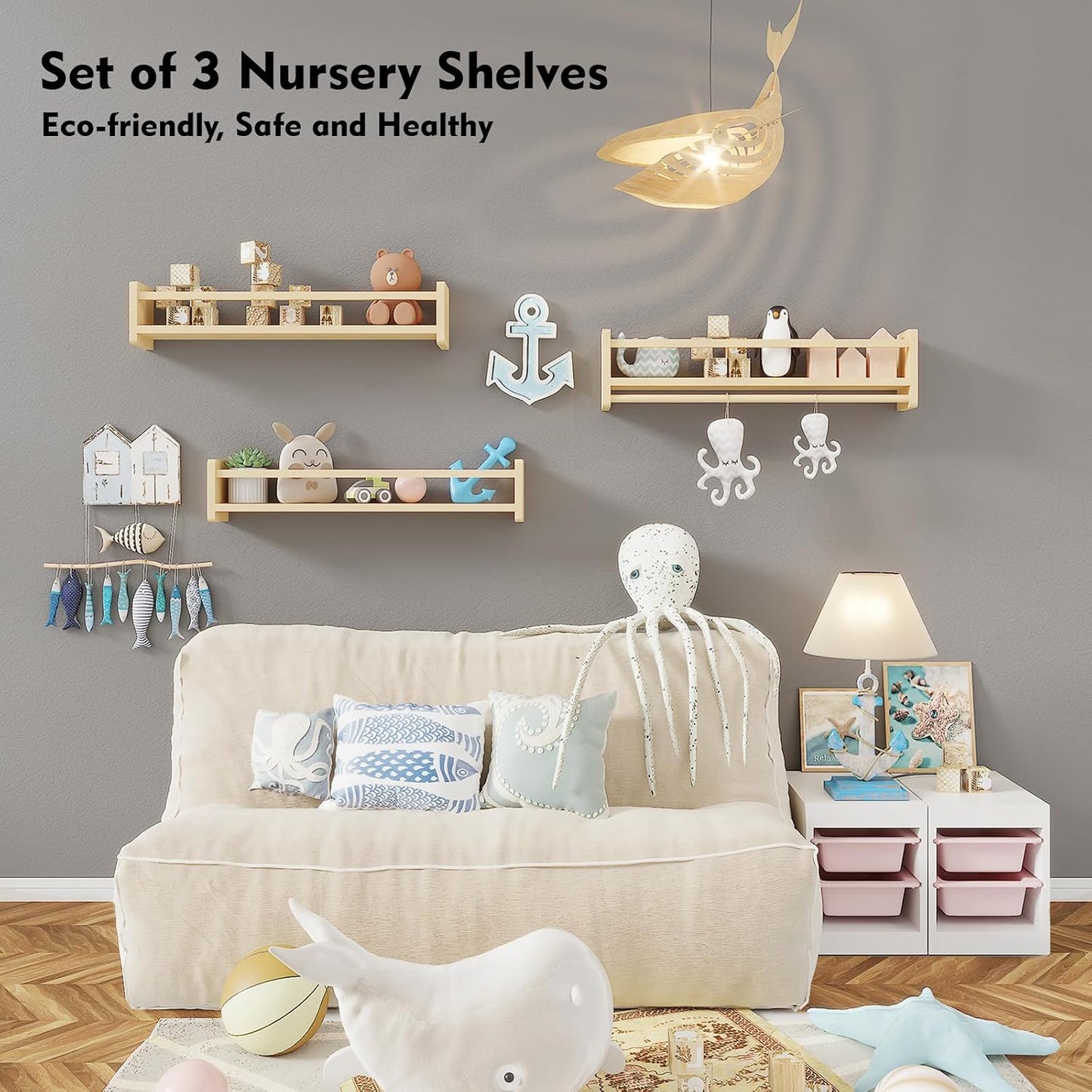 Pine Wood Nursery Shelves / Wooden / 16 In