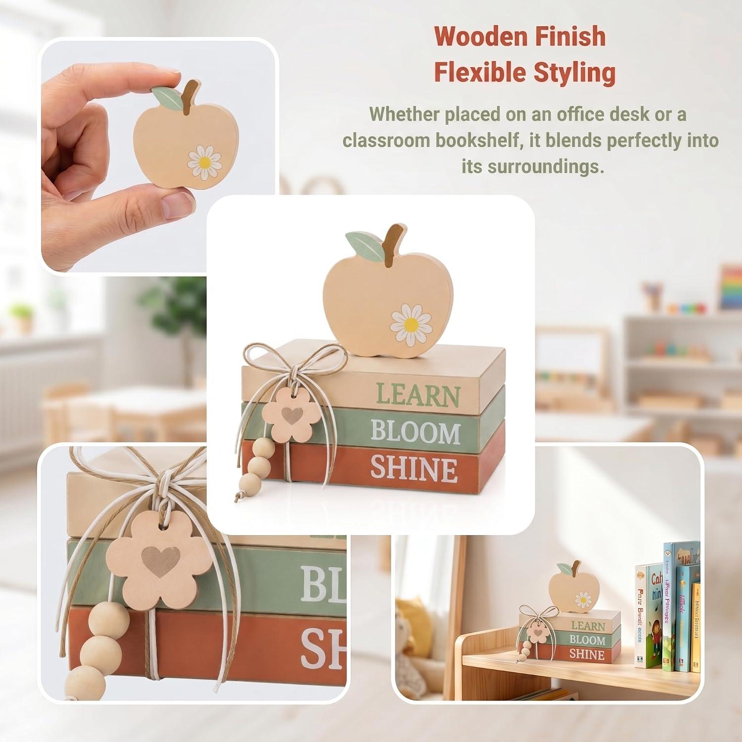 Wooden Book-Shaped Blocks / Boho Neutral Apple / Set of 4
