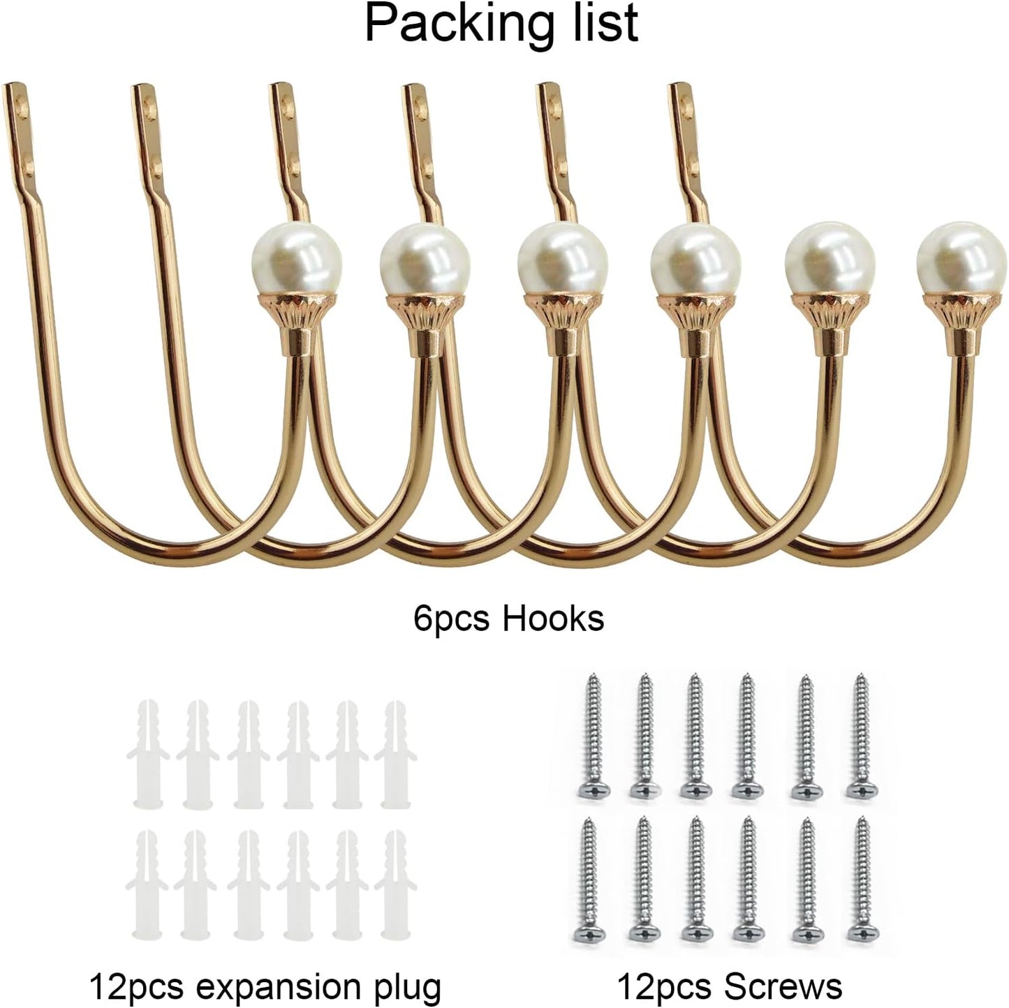 6 Pack Curtain Holdbacks Wall Mounted Curtain Tiebacks Hooks Plastic Pearl U Shape Curtain Tiebacks with Screws Curtain