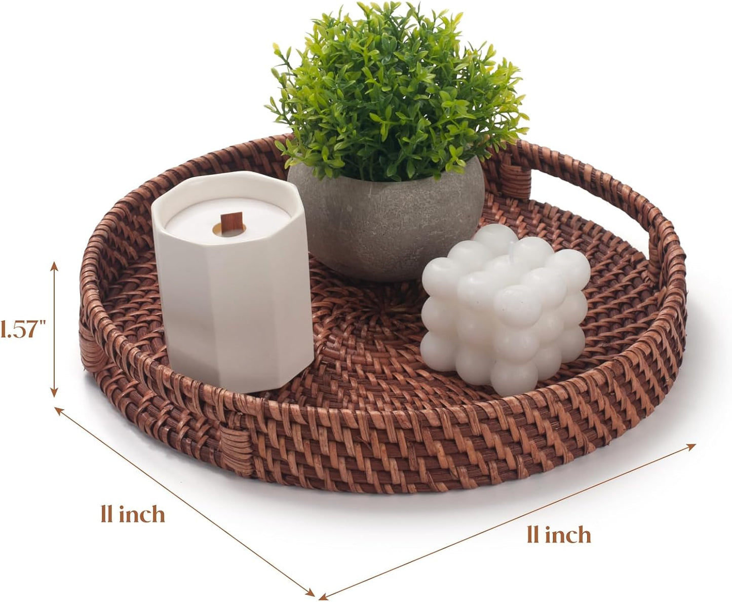 Rattan Tray / Round Wicker Tray / 11 Inch / Set of 11