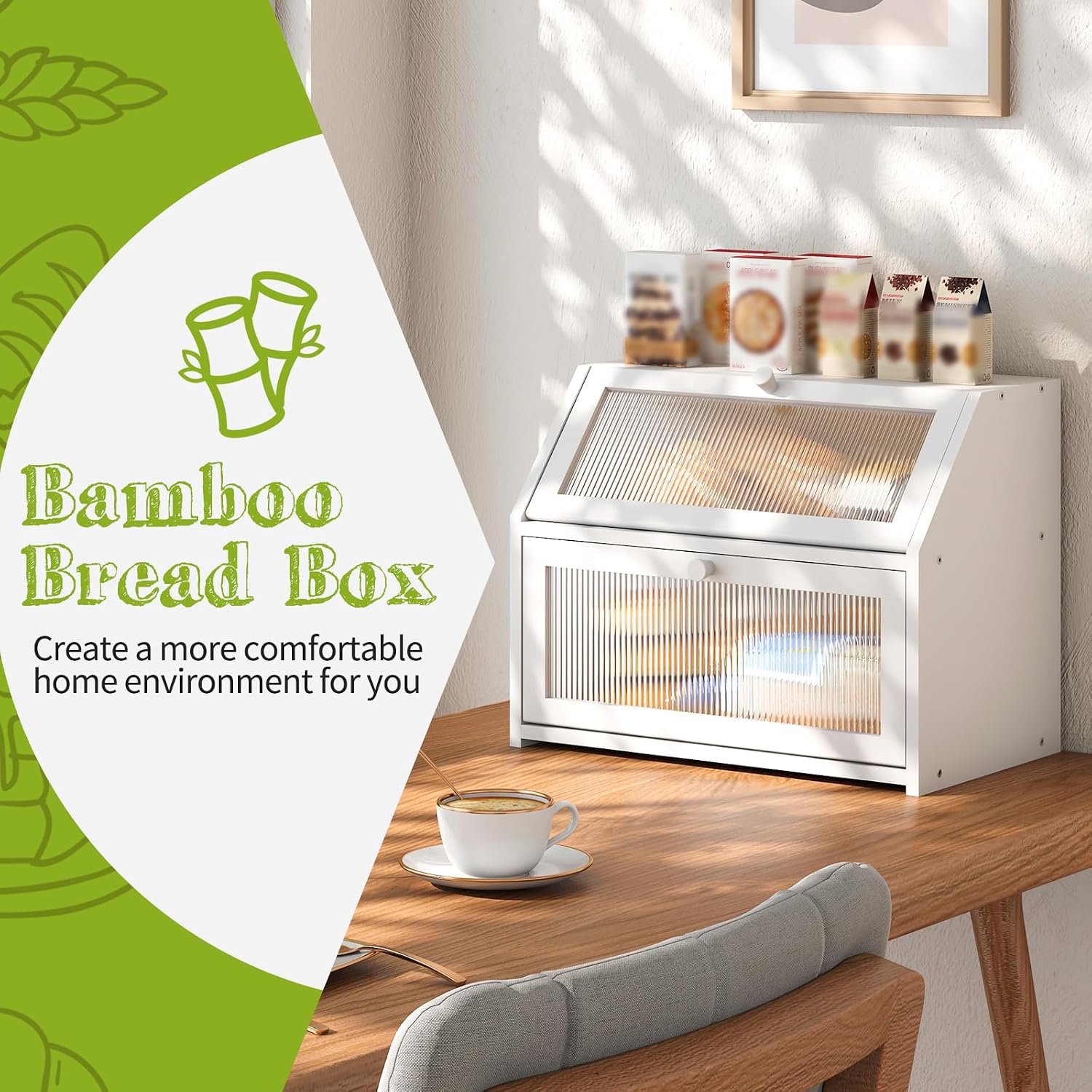BMOSU Large Bread Box for Kitchen Countertop,Double Layer Bread Box for Kitchen Counter,Bamboo Wood Bread box Capacity