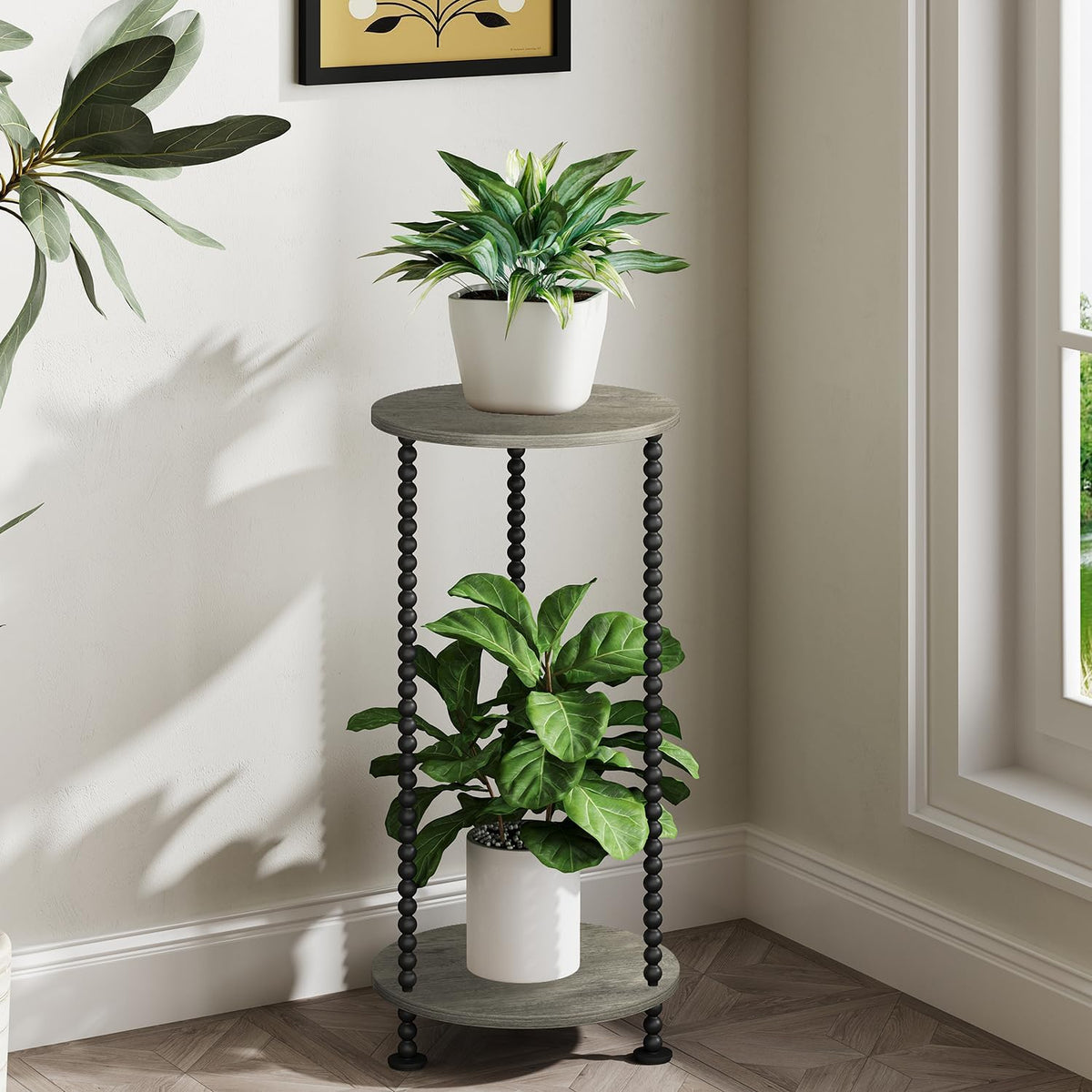 YINMIT Plant Stand Indoor, 2 Tier Small Plant Stand with Metal Spindle Leg | Narrow Corner Plant Table for Living Room