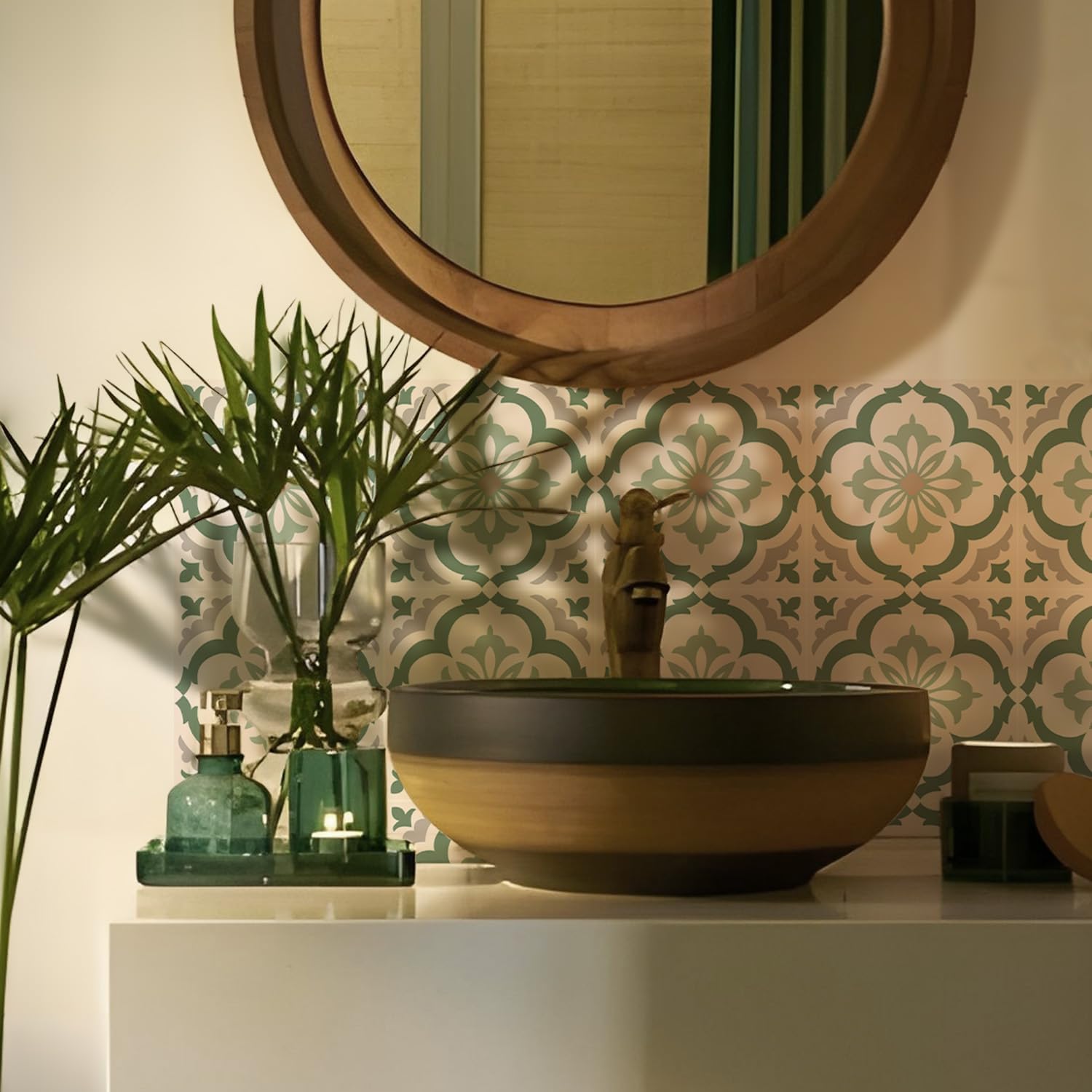 / cm Peel and Stick Vinyl Wall Tile Sticker / Fern Green / 6inch/15cmx25pcs / 6 x 6 / Set of 25