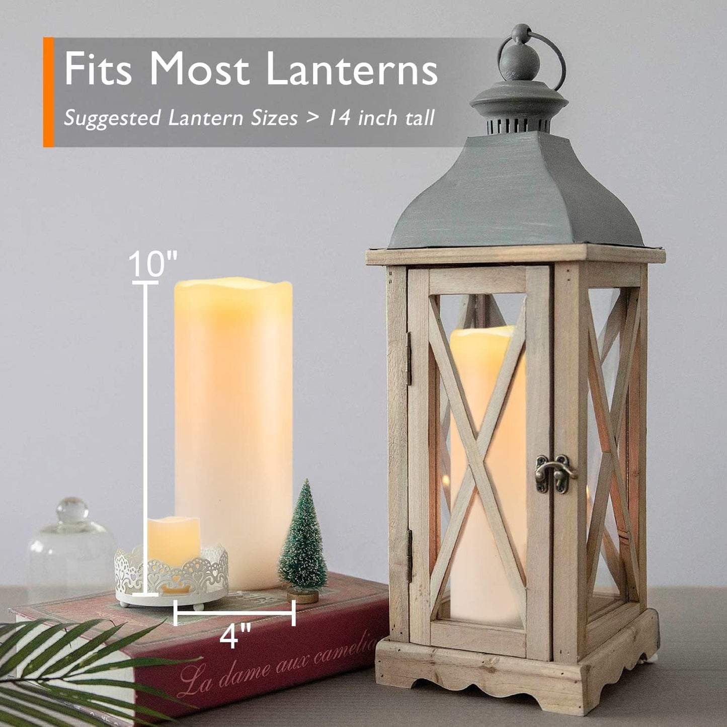 Homemory 10" x 4" Large Waterproof Outdoor Flameless Candles with Remote Control and Timer, Battery Operated Flickering