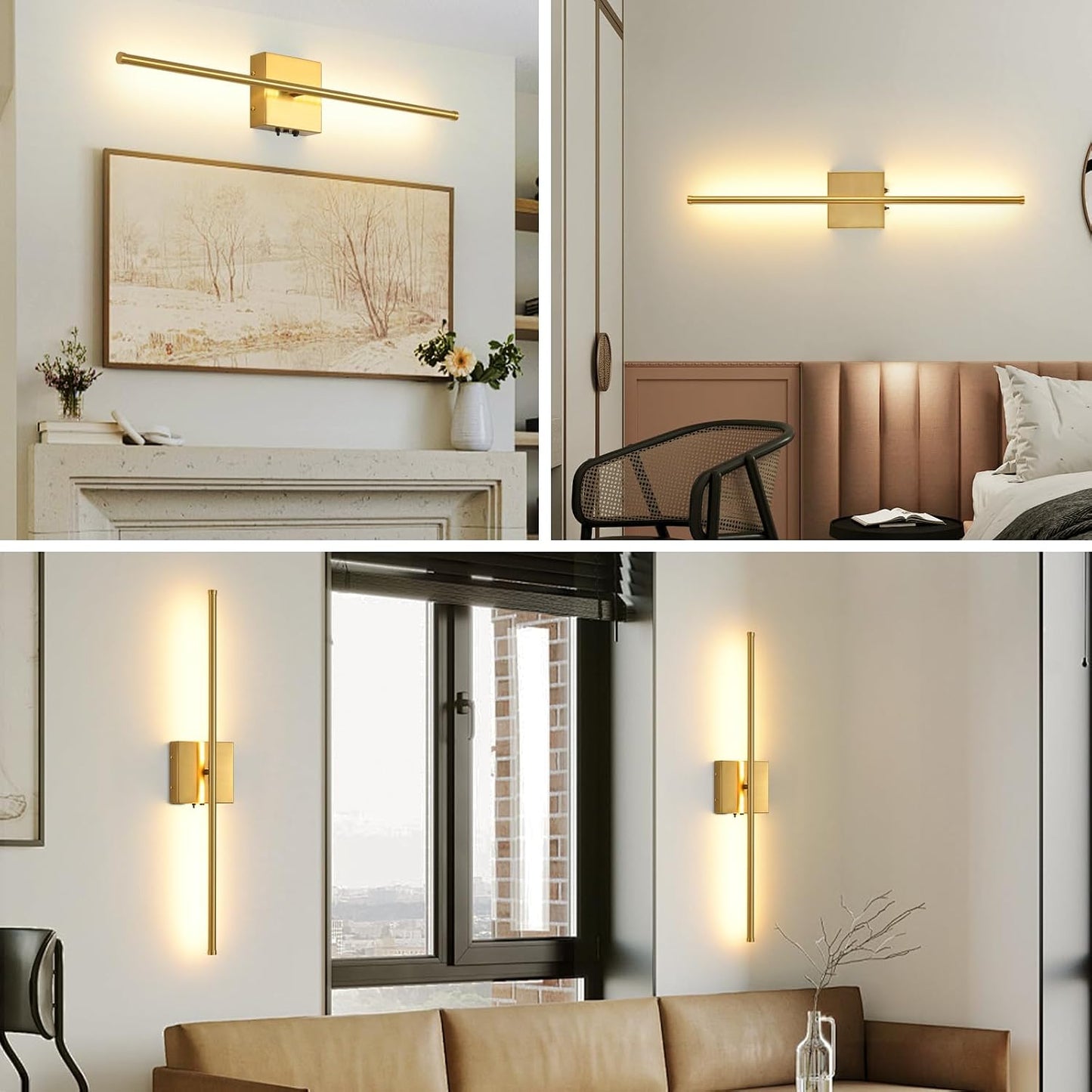 Rechargeable Battery Operated Wall Sconces, 11000mAh Wireless Brushed Gold Wall Lights with Remote Control, 350°Rotate