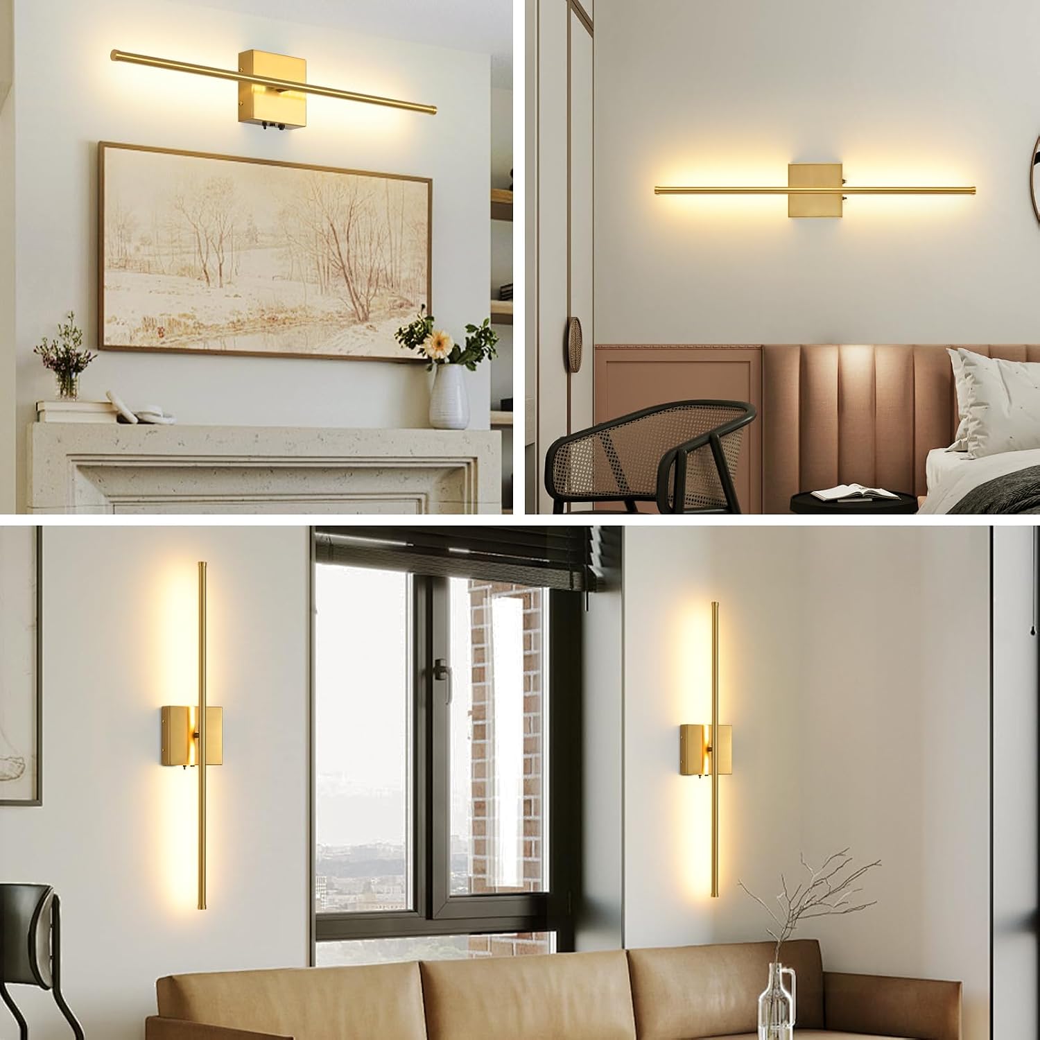 Rechargeable Battery Operated Wall Sconces, 11000mAh Wireless Brushed Gold Wall Lights with Remote Control, 350°Rotate