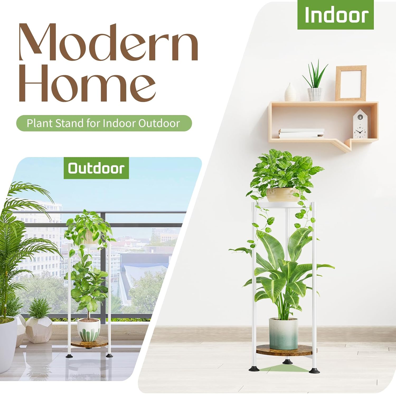 iDavosic.ly 2 Tier Corner Metal Plant Stand Indoor, 30 In Tall, White Brown | Vertical Outdoor Flower Display Holder