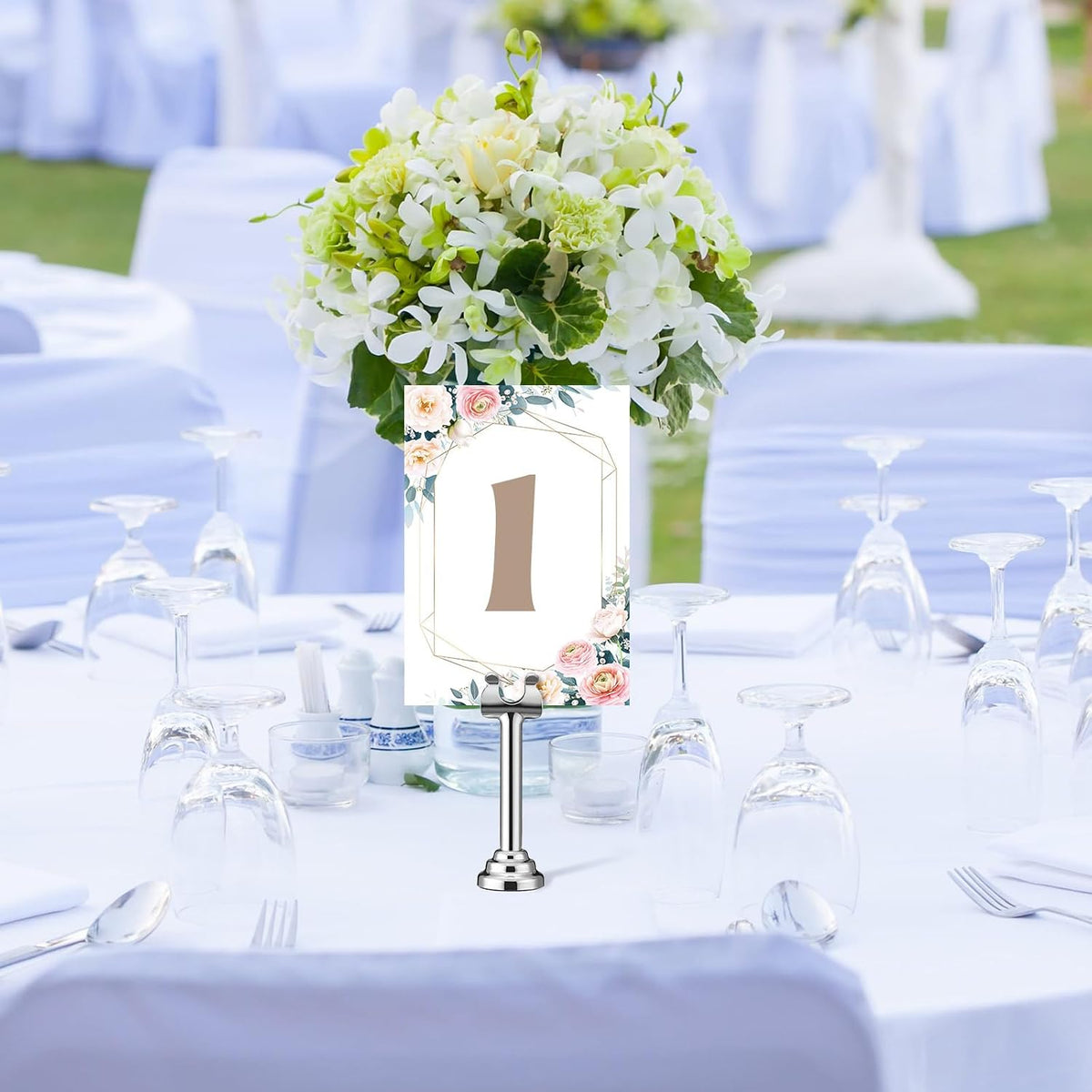 24 Pcs Silver Metal Table Number Holders 3.15 Inch Wedding Place Card Holders Bulk Harp Clip Table Sign Stands Card