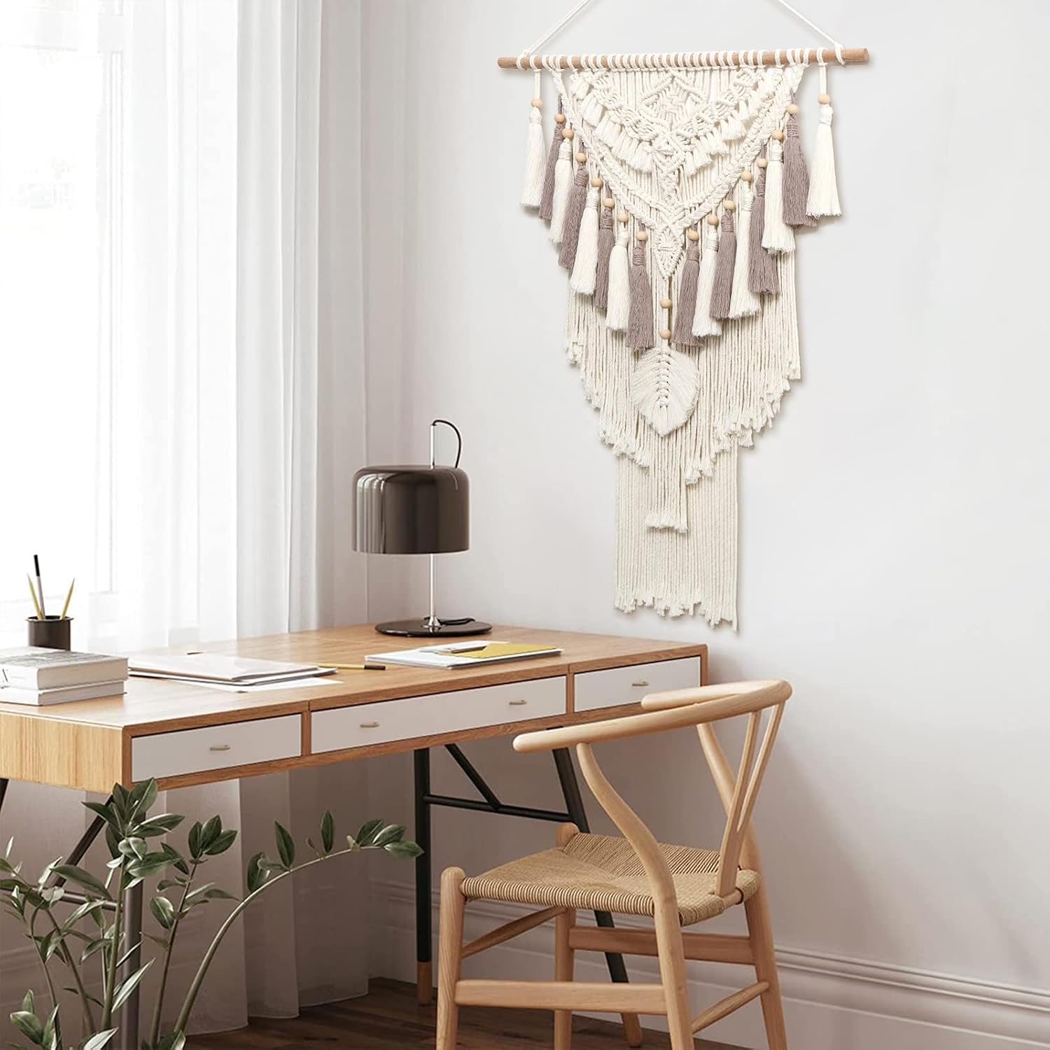 Macrame Wall Hanging Large Boho Woven Wall Tapestry Handmade & Dusty Rose Bohemian Tapestry / Beige