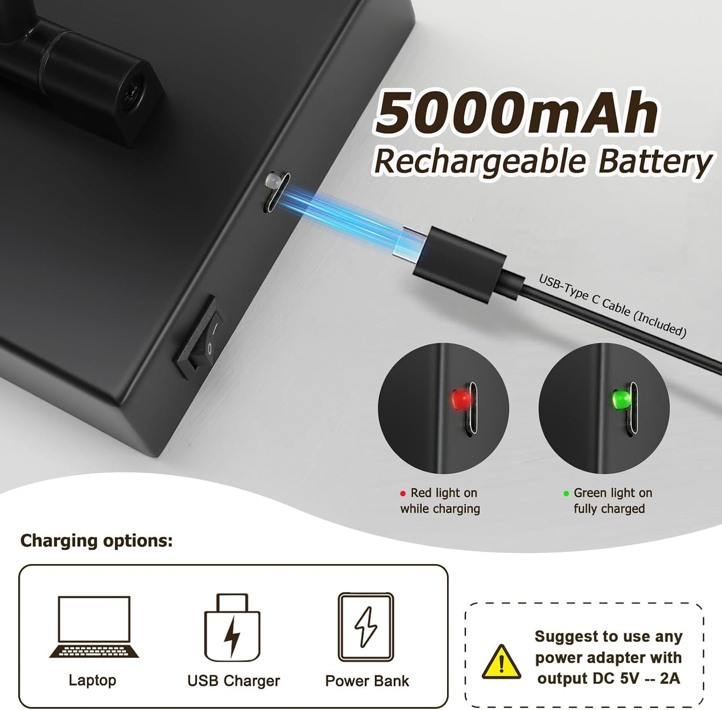 Joosenhouse Battery Operated Picture Light (2-Pack), 5000mAh Rechargeable Wall Light, Wireless Art Display Light with