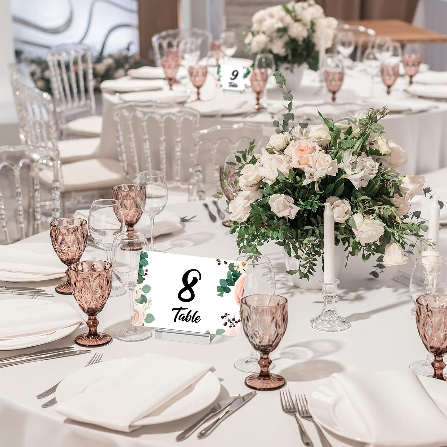 Roowest 100 Pcs Wedding Acrylic Place Card Holders Gifts Clear Table Number Holders 2 Inch Place Stands Acrylic Display