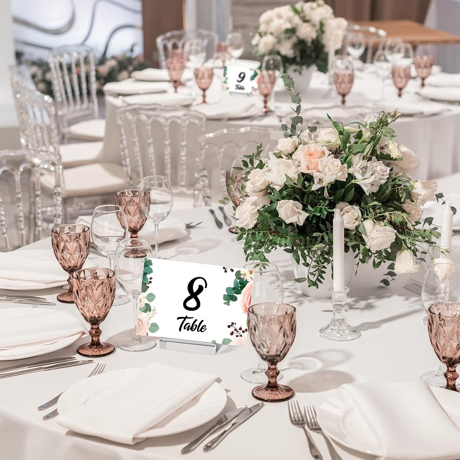 Roowest 100 Pcs Wedding Acrylic Place Card Holders Gifts Clear Table Number Holders 2 Inch Place Stands Acrylic Display