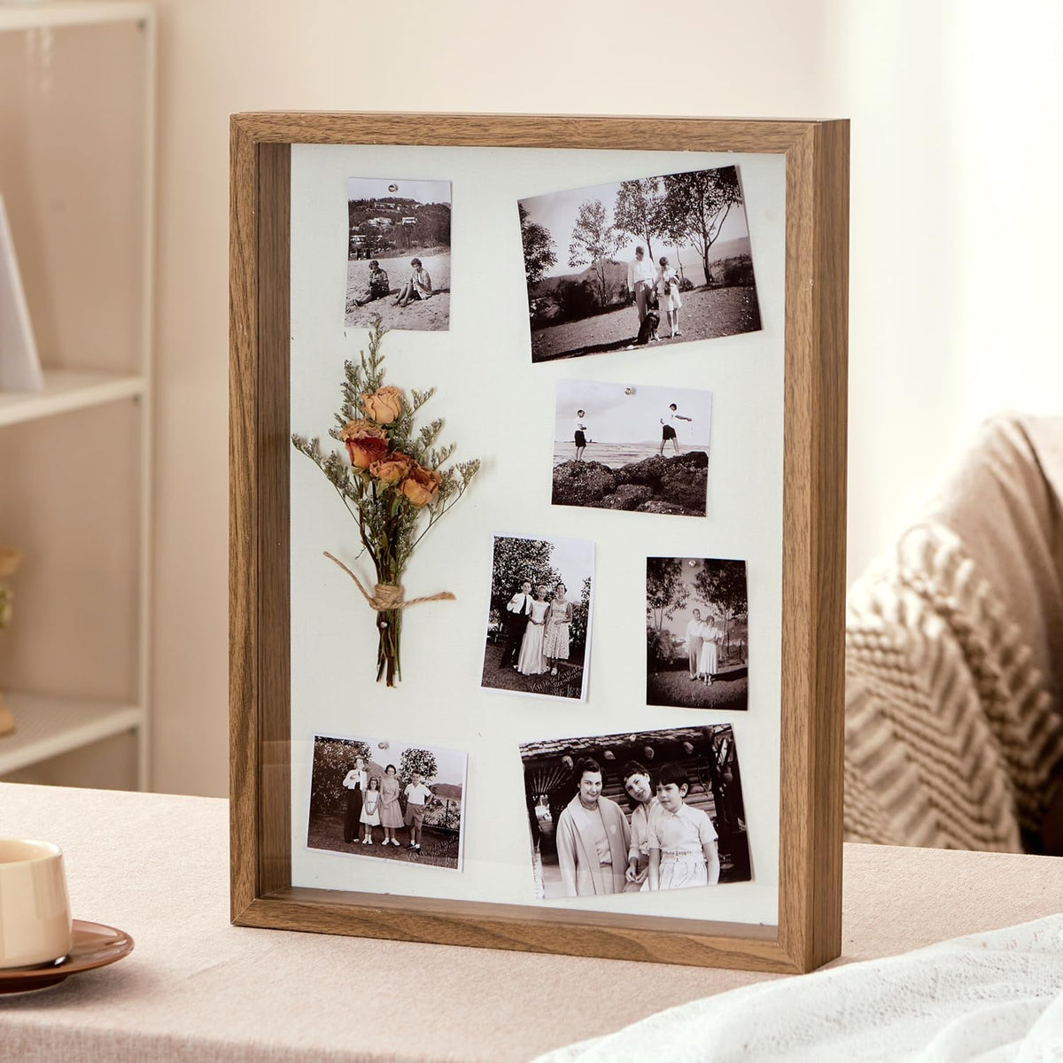 12x16 Brown Deep Shadow Box Picture Frame with Polished Plexiglass | Large Shadow Box Display Case with Push Pins,and