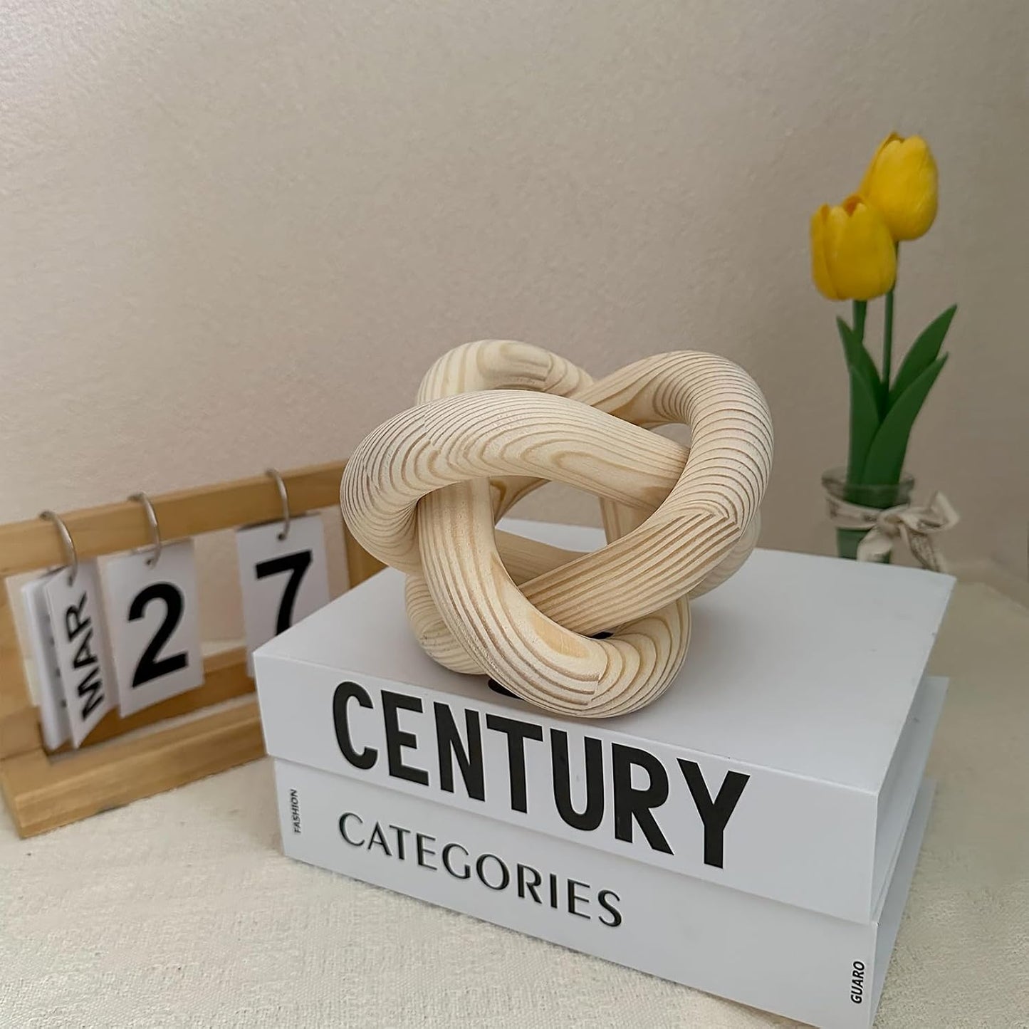 3-Link Wood Knot Chain Link Coffee Table Decor Boho Wooden Knot Hand Carved Decorative / Natural