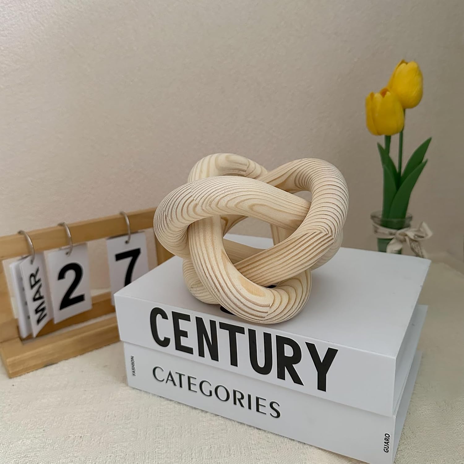 3-Link Wood Knot Chain Link Coffee Table Decor Boho Wooden Knot Hand Carved Decorative / Natural