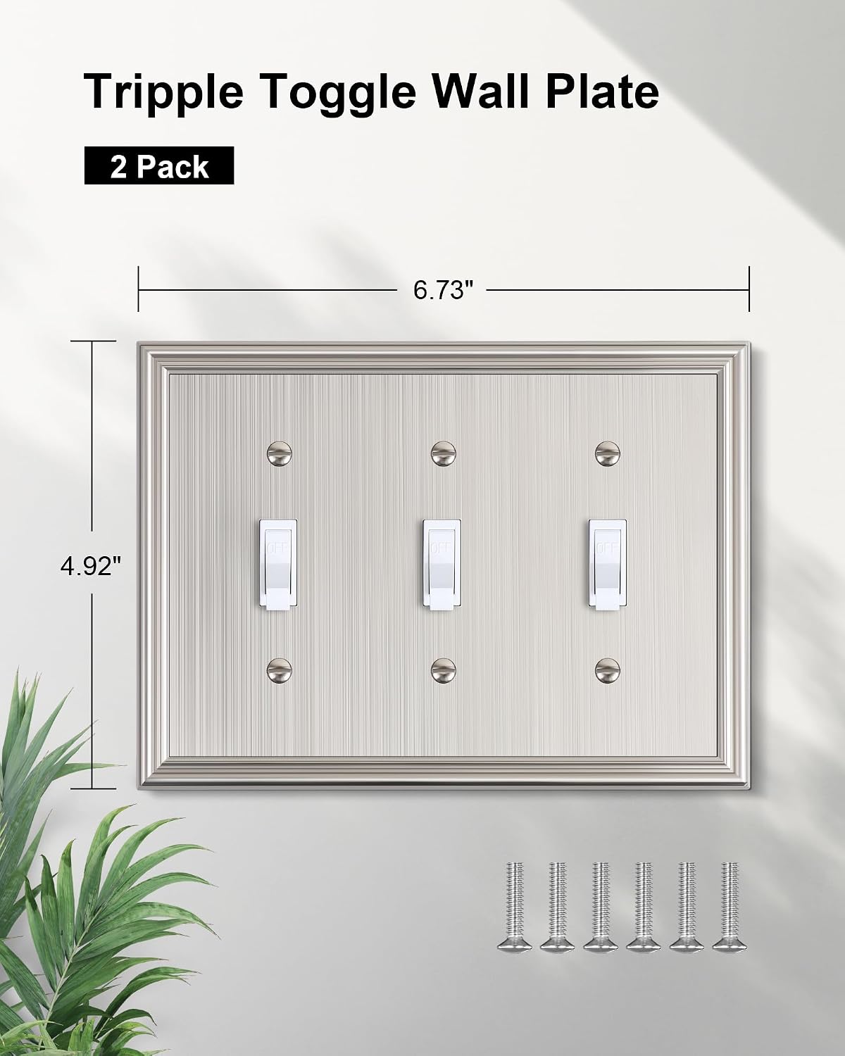 2-Pack Zinc Alloy Triple Toggle Light Switch Cover Plate, Solid Wall Plate | Decorative Zinc Alloy Decorative Switch