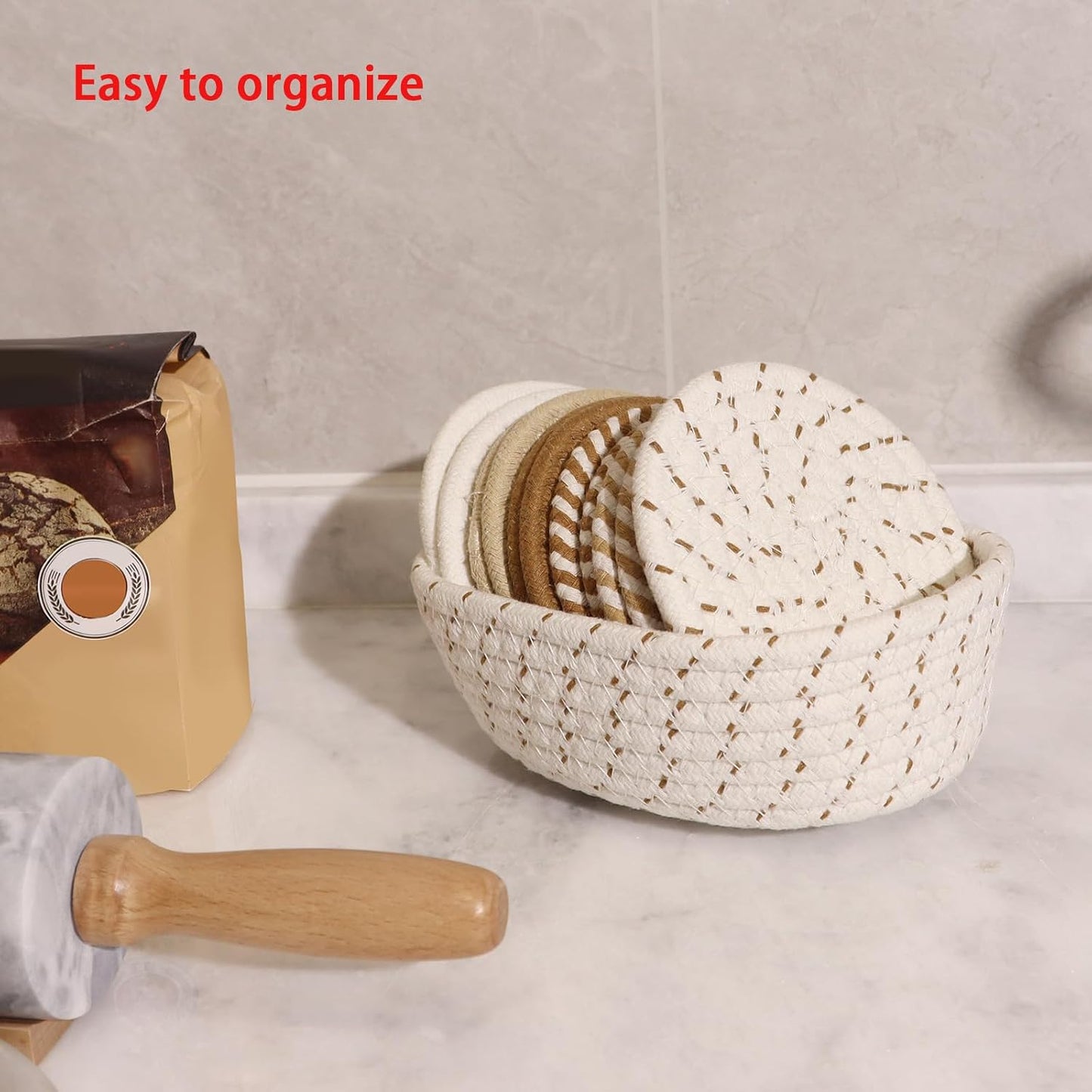 Holder / Cotton Woven Absorbent Coasters for Drinks Beer Coffee / Set of 12