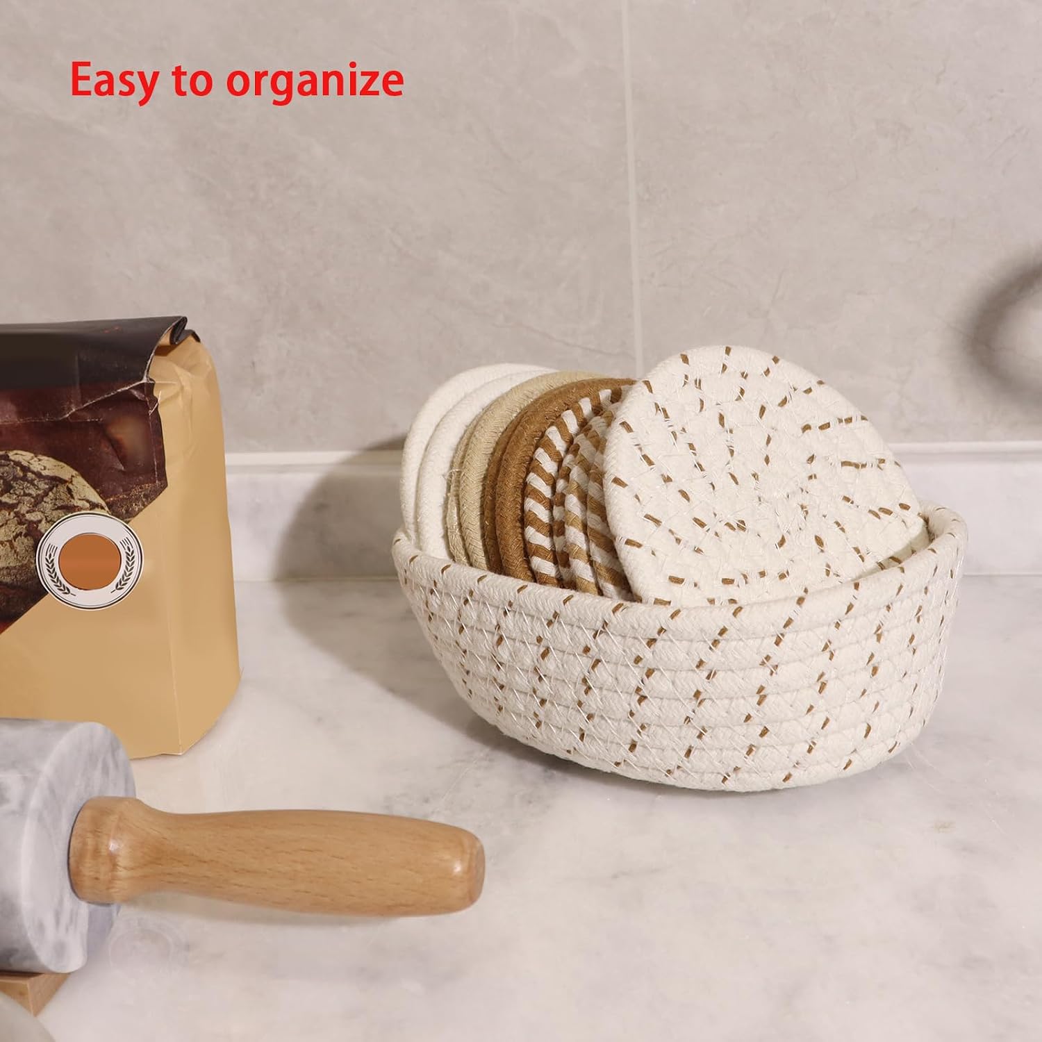 Holder / Cotton Woven Absorbent Coasters for Drinks Beer Coffee / Set of 12