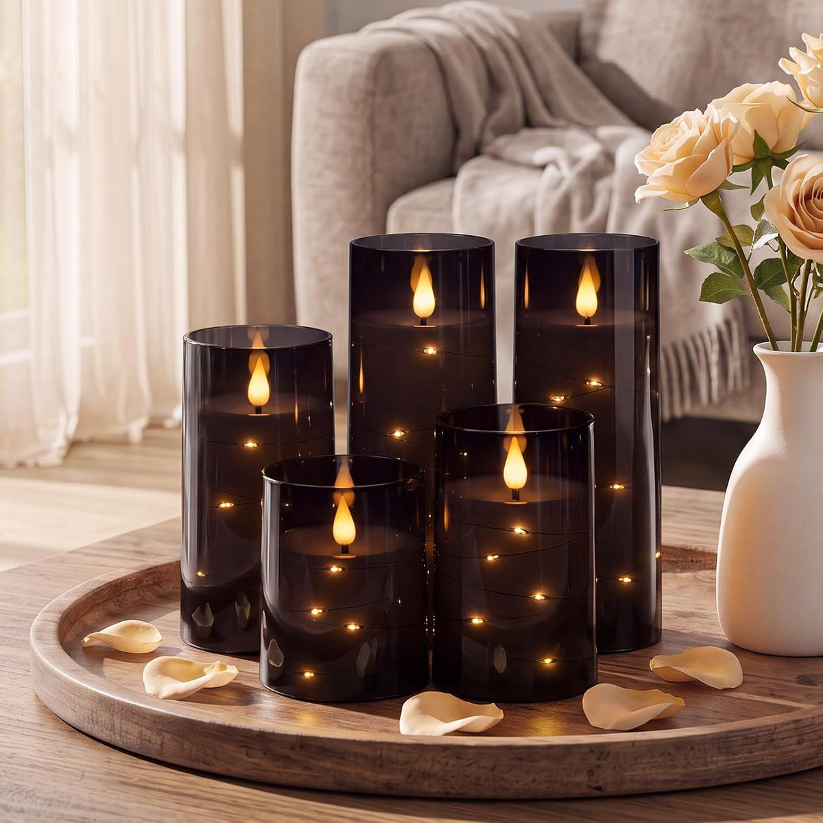 Homemory Halloween Flameless Candles, Black LED Pillar Candles with Remote | Acrylic Flickering Battery Operated