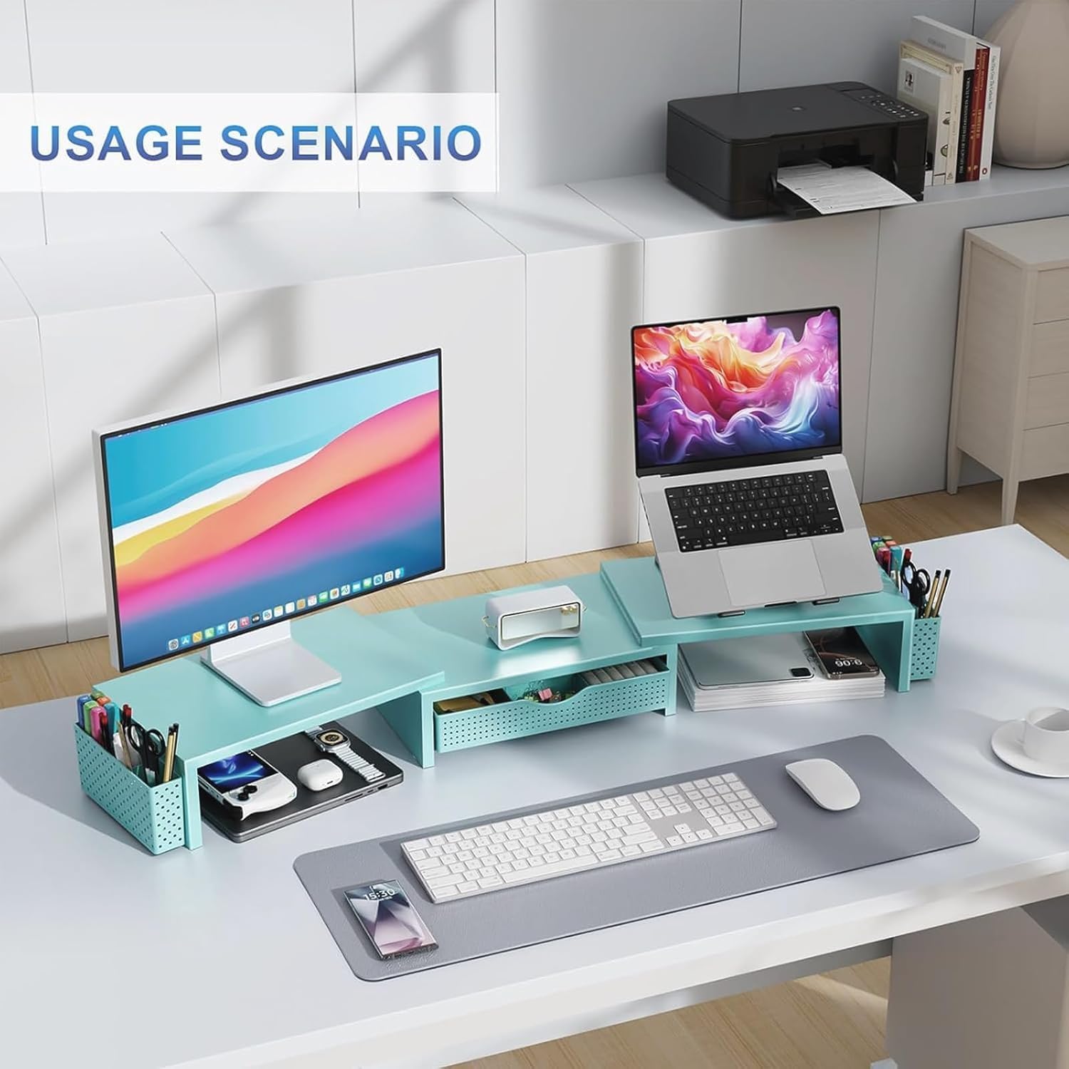 gianotter Dual Monitor Stand Riser With Drawer and 2 Pen Holders | Computer Monitor Stand Desk Organizer and