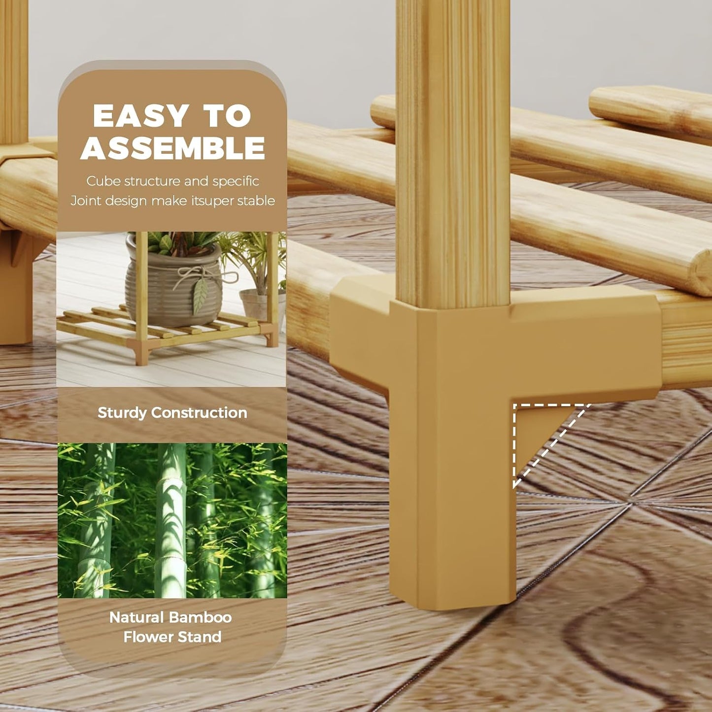 Bamworld Bamboo Plant Stand Indoor Boho Plant Shelf Tiered Plant Rack | for Multiple Plants 3 Tiers 7 Pots Ladder Plant