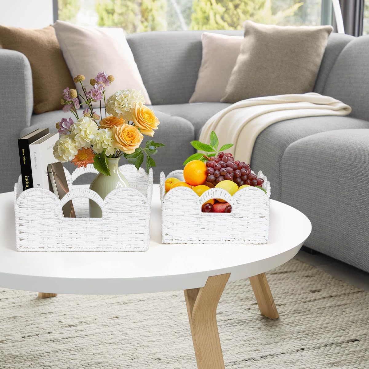 Handles Handwoven Organizer Bin Wicker / White