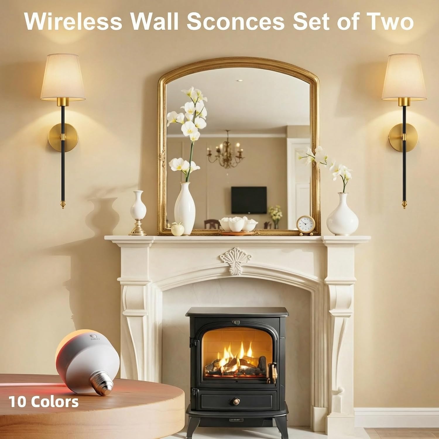 IRONPAX Wall Sconces Battery Operated Set of 2, Wireless Rechargeable Wall Sconce Set of Two, Dimmable Wall Lights with