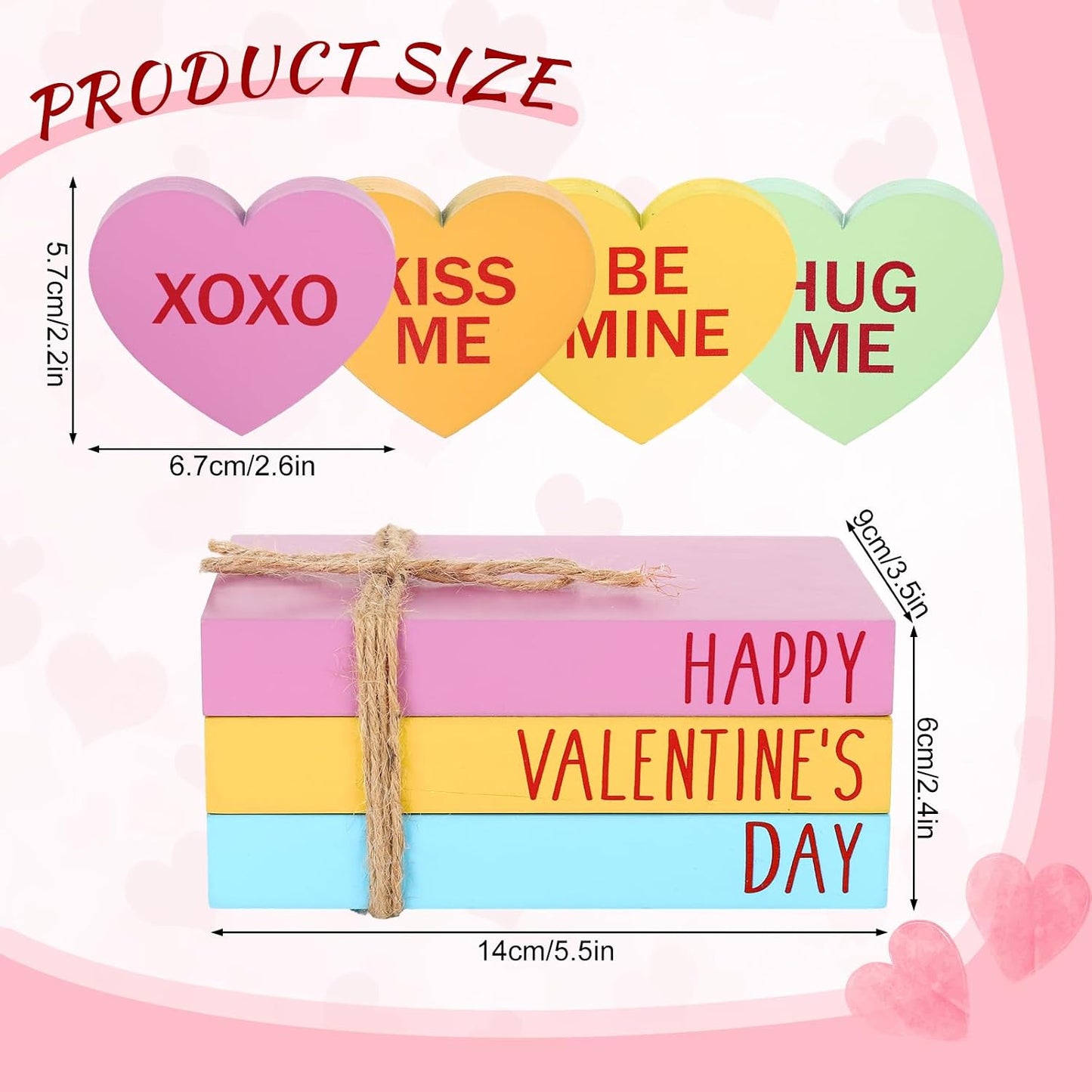 Faux Stacked Books Conversation Heart Tiered Tray Decor Candy Decorative Wooden / Valentine's Day